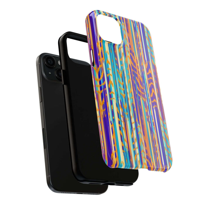 Colorful and cute Trippy Weaver tie dye iPhone case with abstract pattern, showcasing unique handmade design and vibrant stripes.