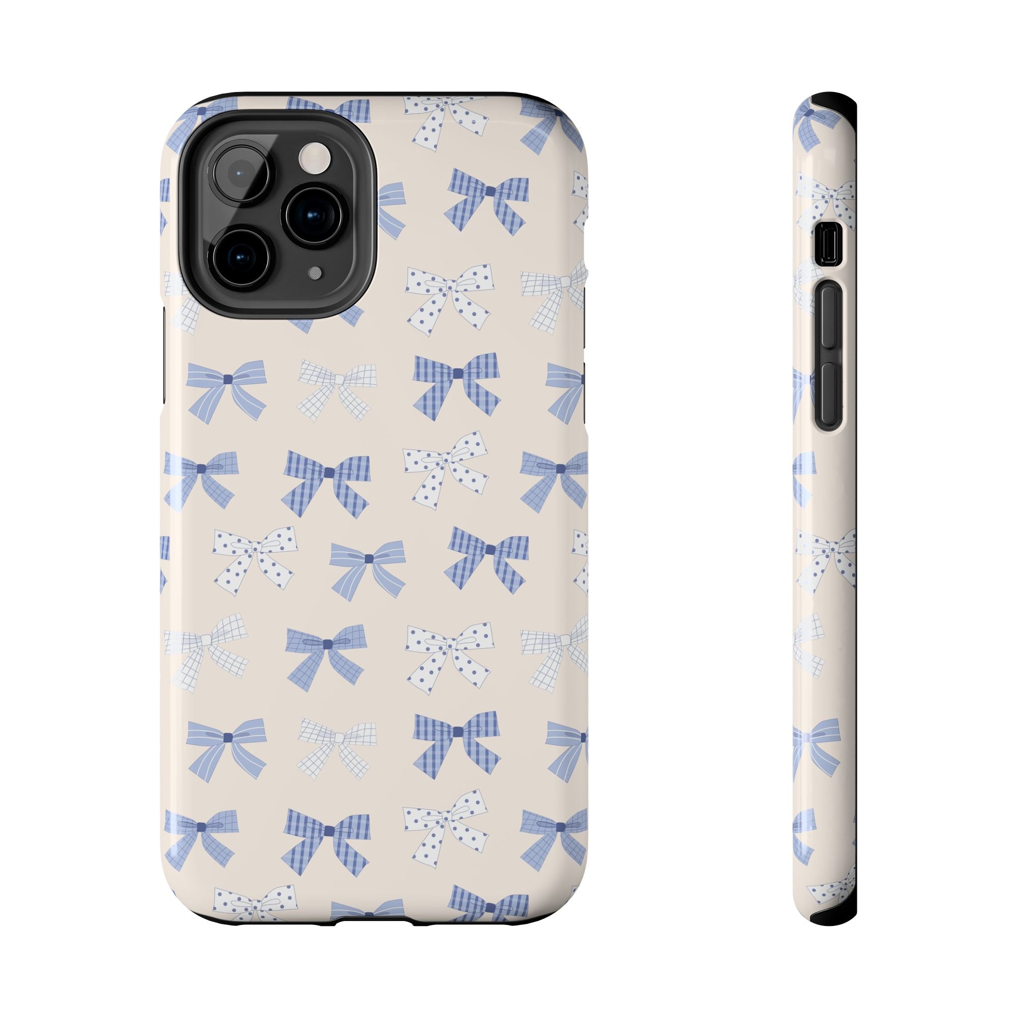 Cute phone case with blue bows, ideal for iPhone 16, perfect for brides-to-be wanting a playful and stylish accessory.