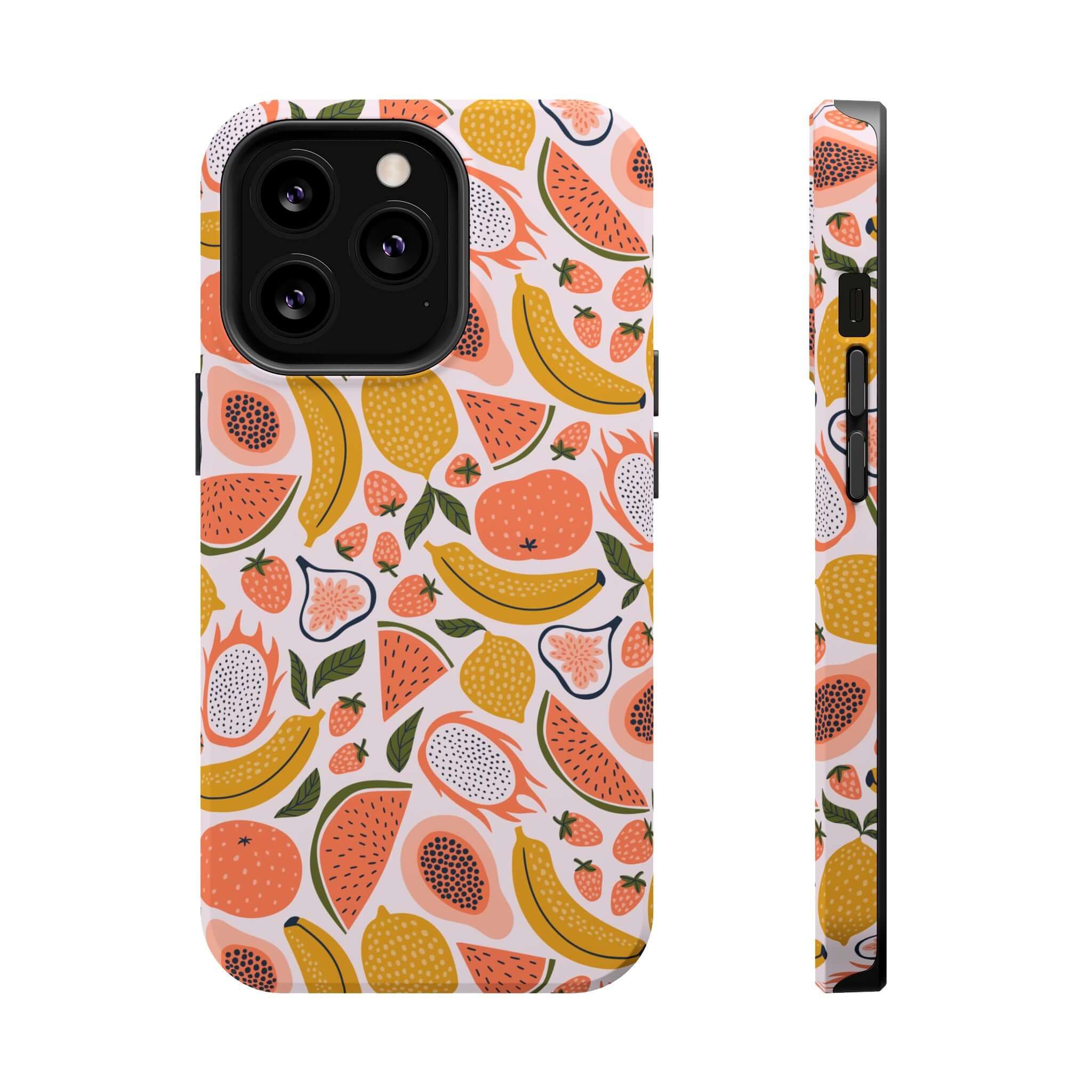 Cute iPhone 14 tropical fruit print phone case with free shipping. Protect your phone and add playful summer style with this fun cover.