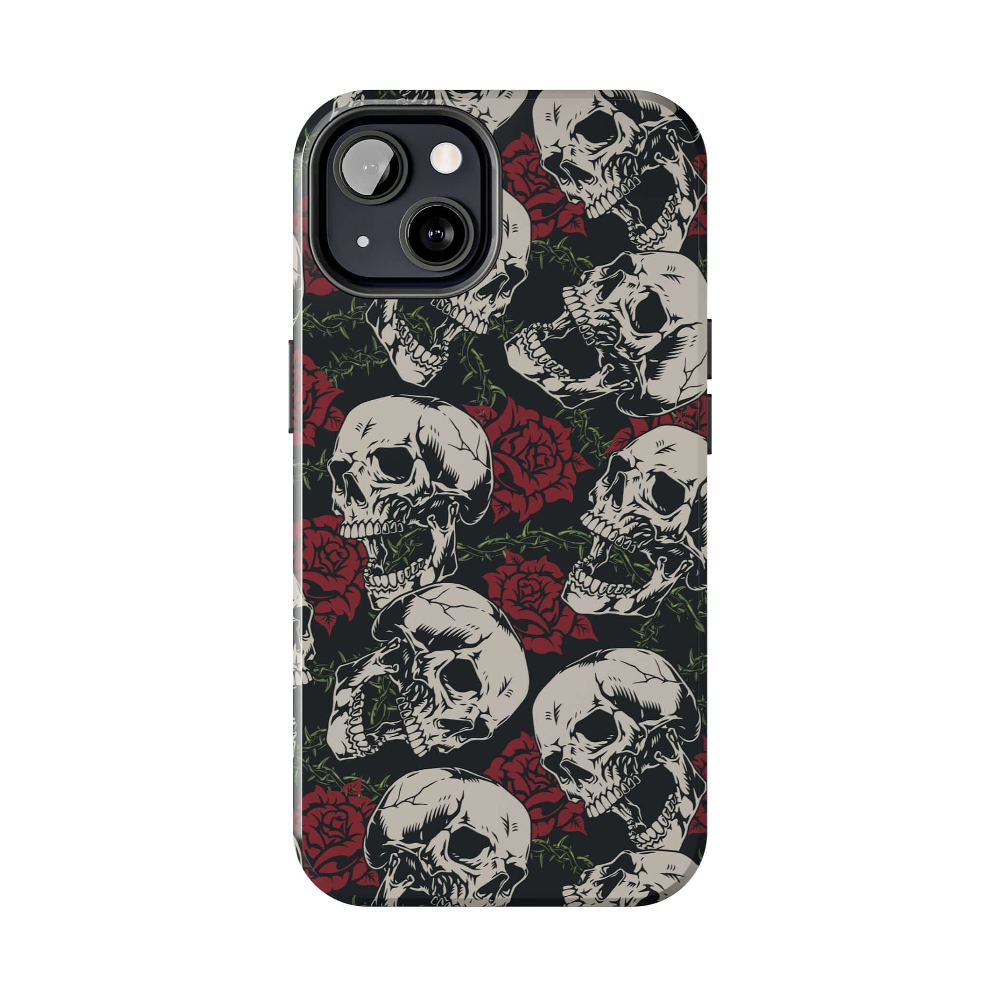 Cute MagSafe iPhone 16 Case with skull and rose design, protective Baddie Girl Vibes phone case with rebellious biker style.