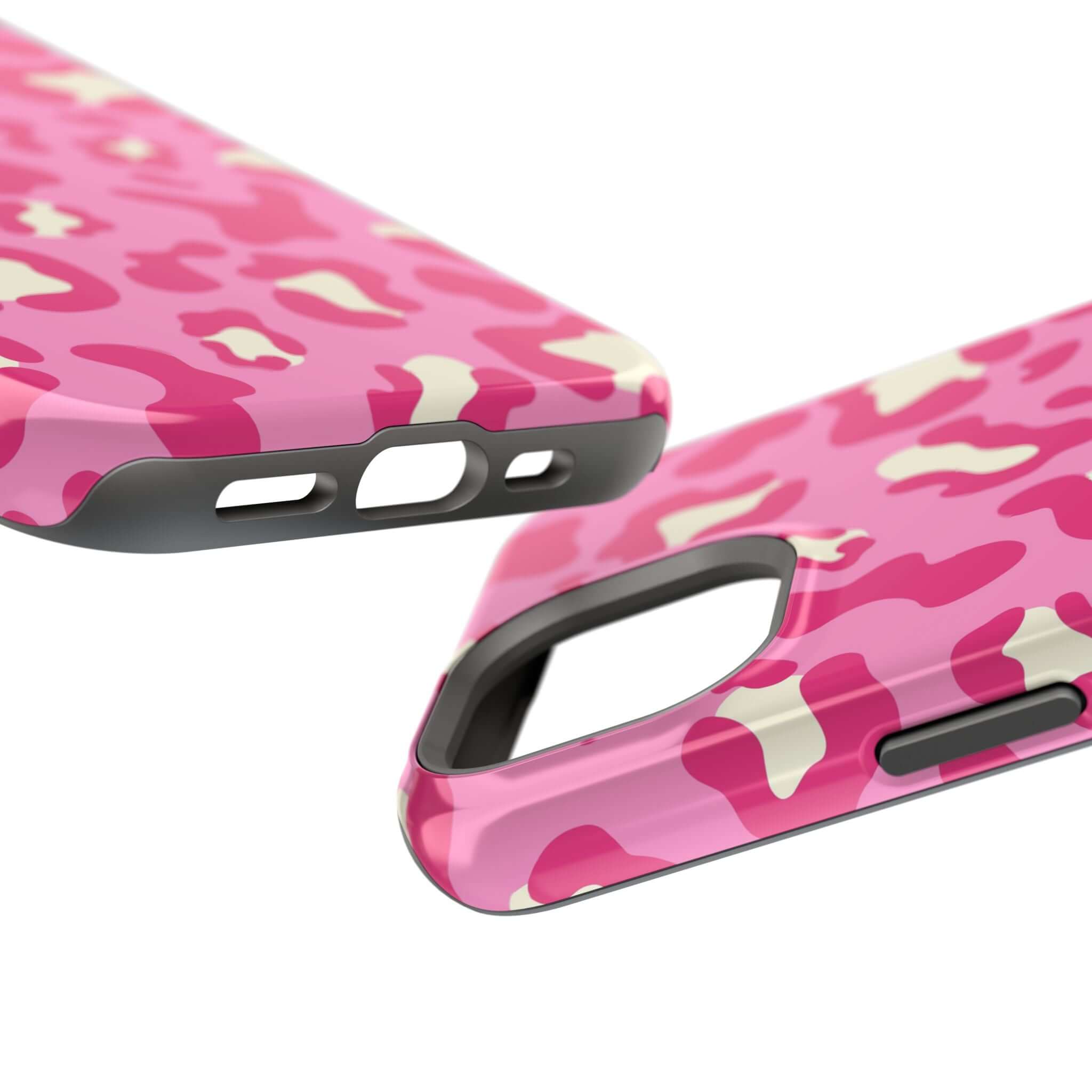 Preppy Cheetah Pink MagSafe Case for iPhone 14 Pro Max, featuring a vibrant pink and white cheetah pattern for a stylish look