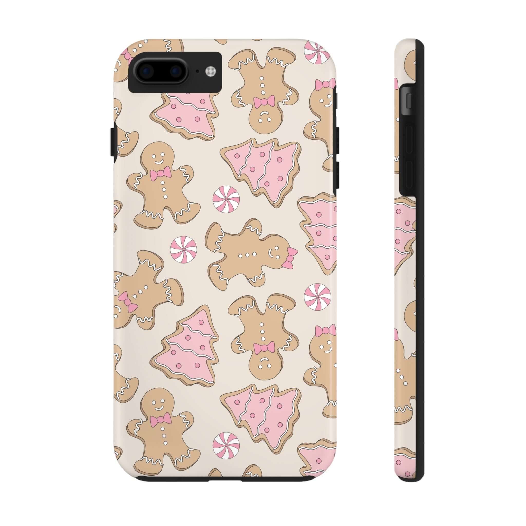 Gingerbread Girlie Christmas holiday cute iPhone case with festive pink cookie pattern, colorful phone cover for holiday cheer.