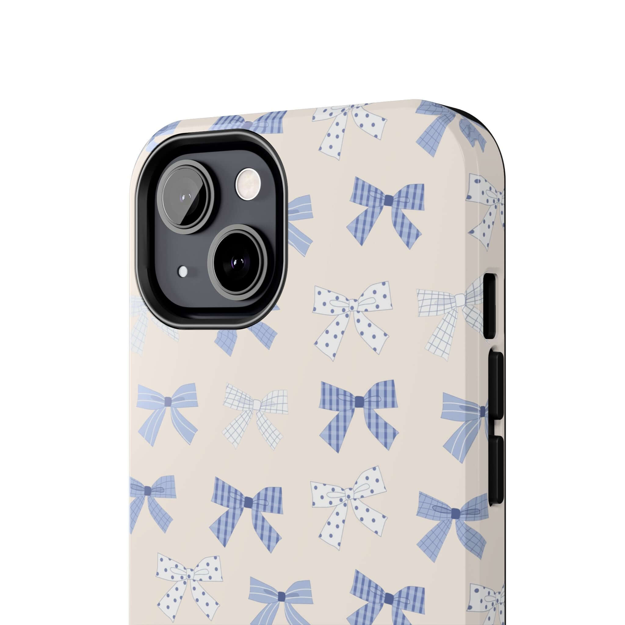 Cute iPhone 16 case with blue bows and girlie design for the bride-to-be, adding charm and protection to your phone.