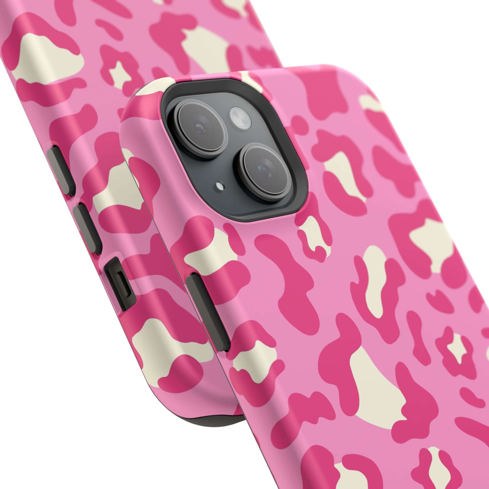 Preppy Cheetah Pink iPhone 14 Pro Max case with MagSafe, colorful and stylish phone case, free shipping included