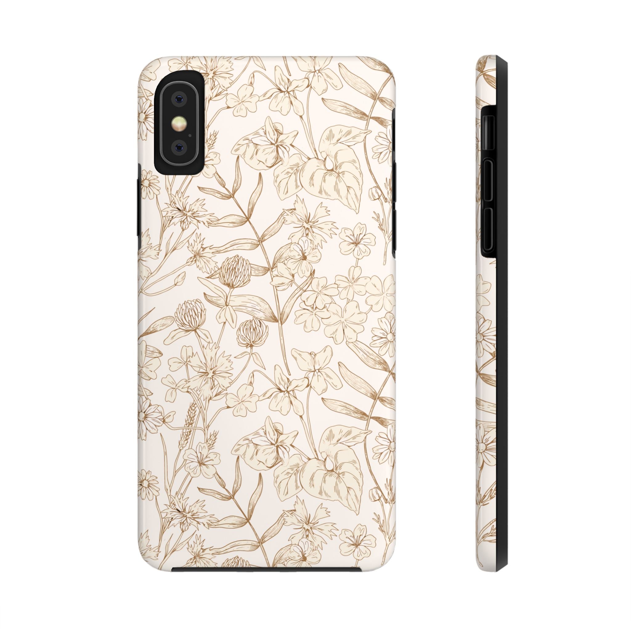 Cute tan garden phone case for iPhone 16 with beige floral design, perfect for nature lovers seeking stylish protection.