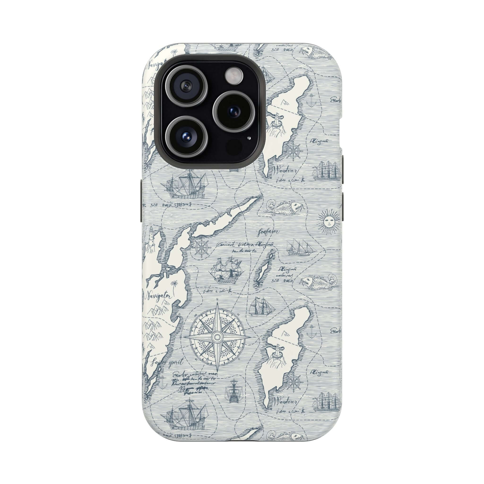 Pirates Passageway Nautical Map Phone Case for iPhone 14 Pro Max with MagSafe technology in teal color