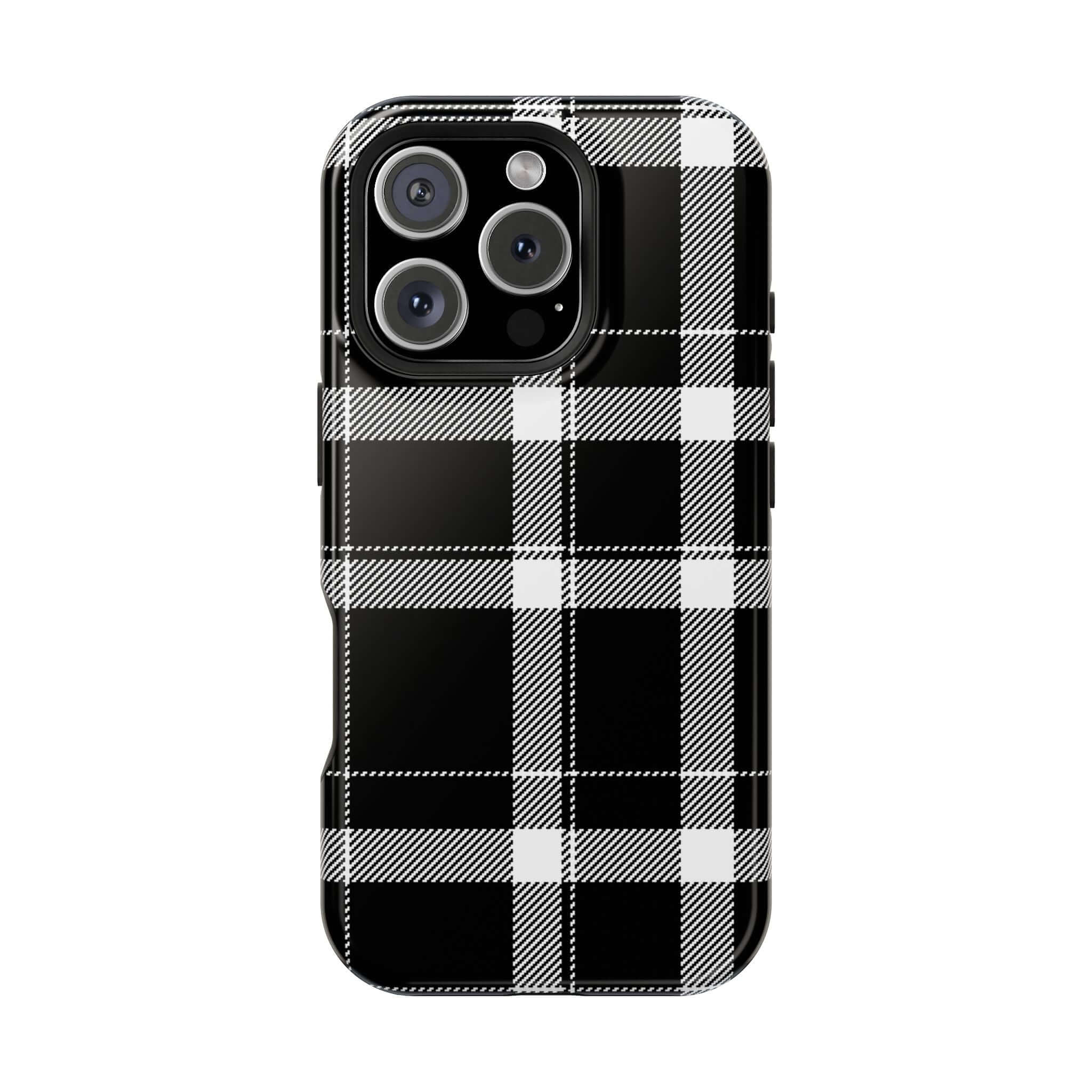 Cute black plaid phone case for Apple iPhone, stylish protection for your device with a classic look. Perfect for fashion-forward users.