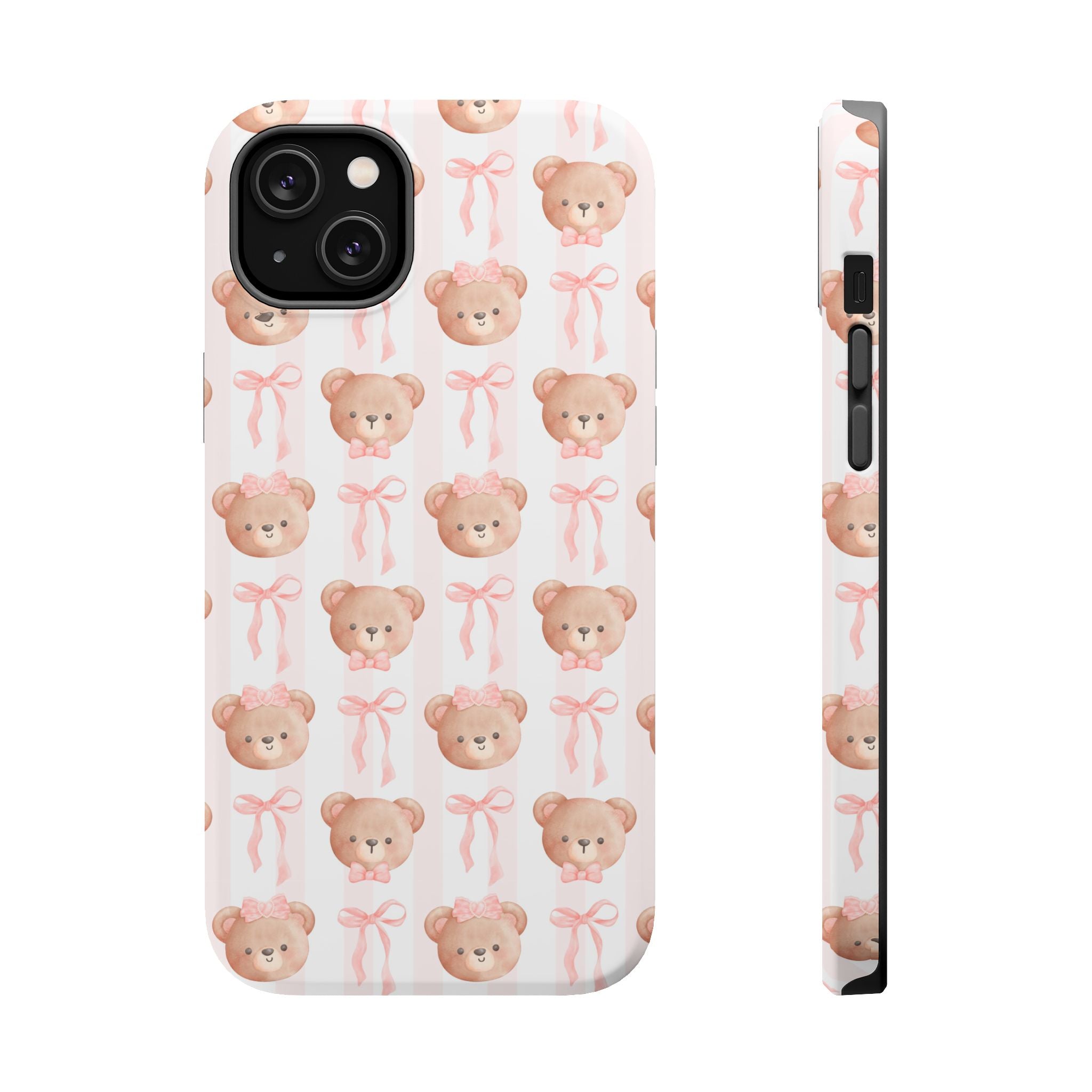 Cute phone case with playful bear pattern and pink bows, Beary Cute Coquette Bears Case, perfect cute phone cover accessory