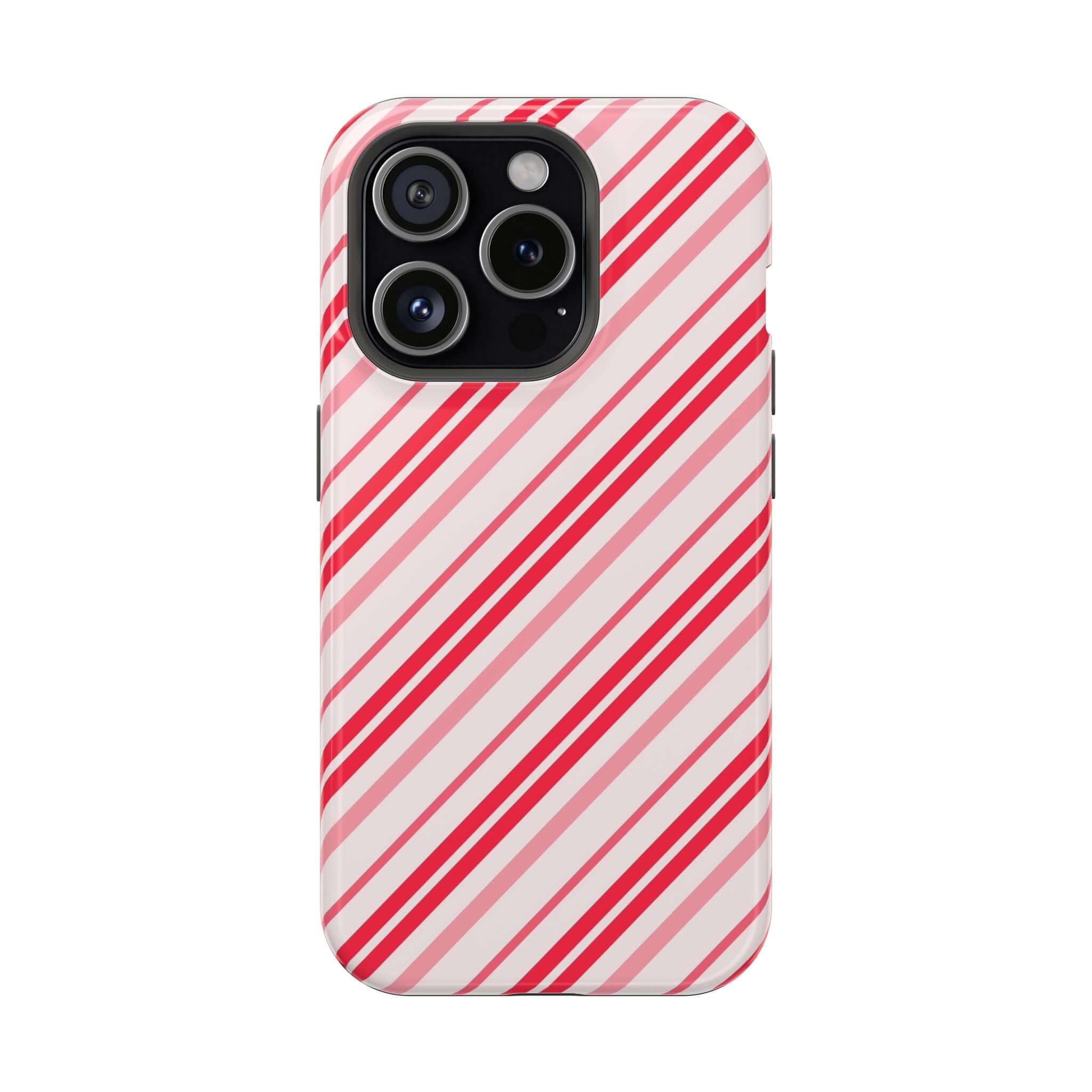 Festive Candy Cane Cutie MagSafe Case with red stripes, perfect for Christmas, holiday cheer, and easy use as a cute xmas phone cover.