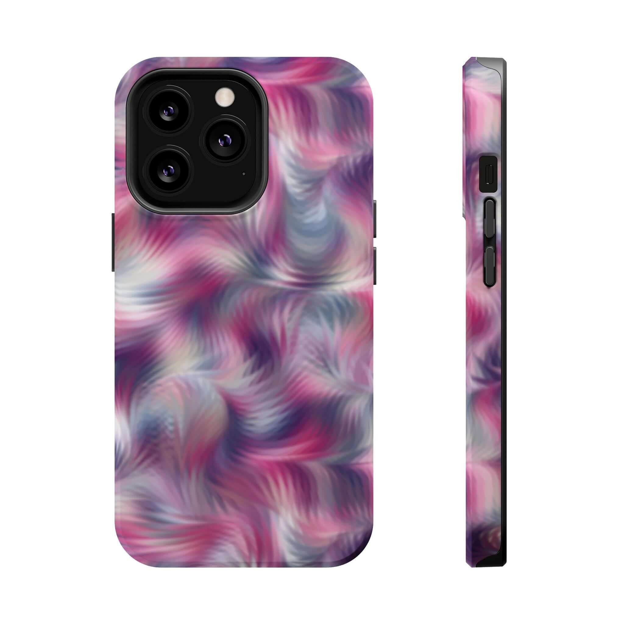 Quirky Losing Sight Purple Abstract MagSafe iPhone Case with tie dye swirl, perfect cute phone cover for showcasing playful style.