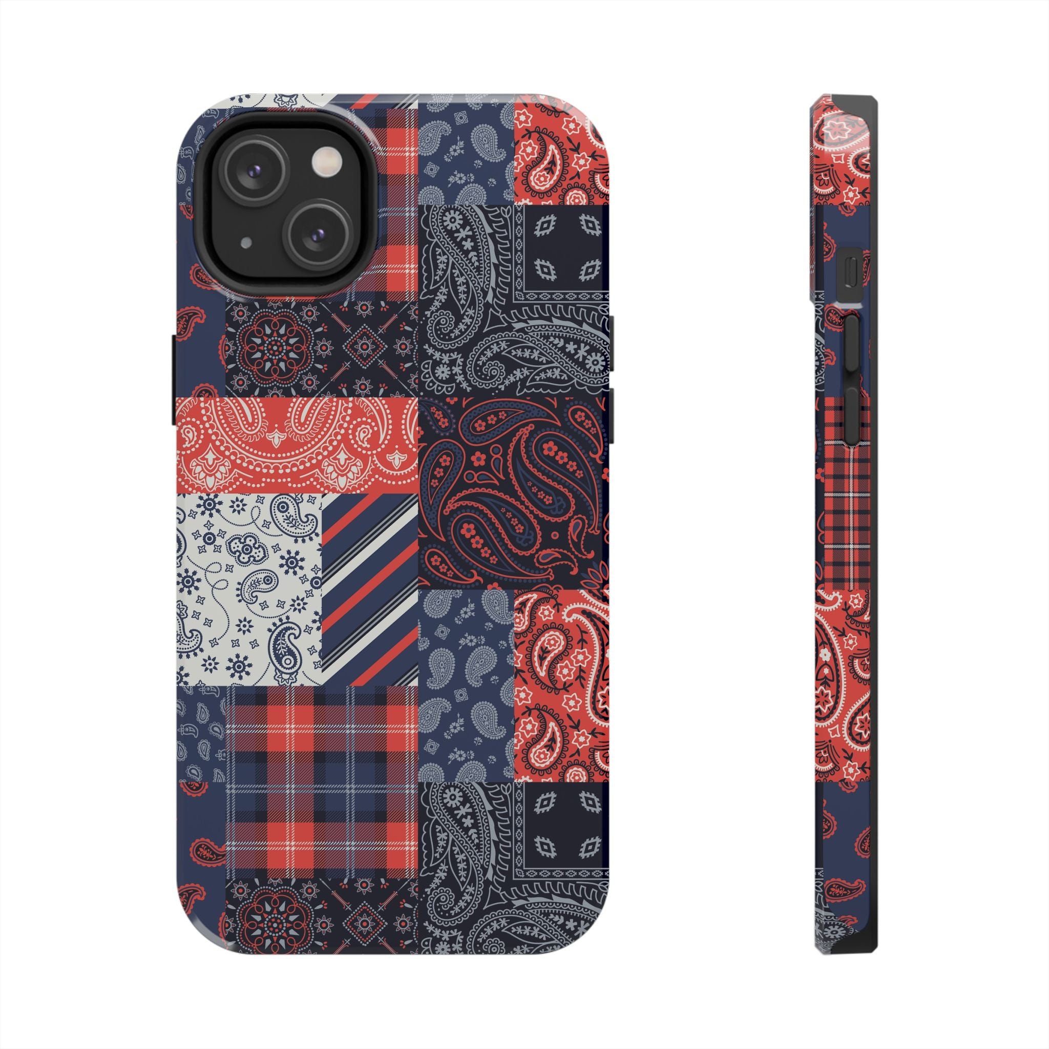 Bandana Patchwork iPhone 14 Pro Case with Boho Design - Cute Bookish Phone Case for Fashion-Forward Men