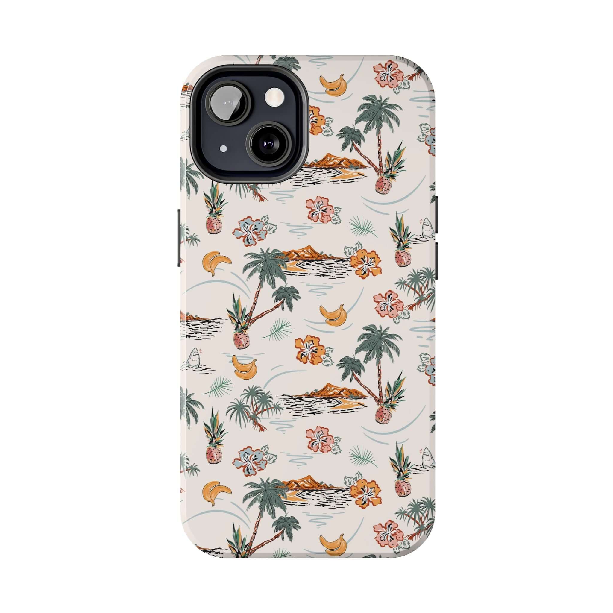 Cute tropical palm tree iPhone 14 case with beach design, protective phone cover, perfect for beach getaways, free shipping included.