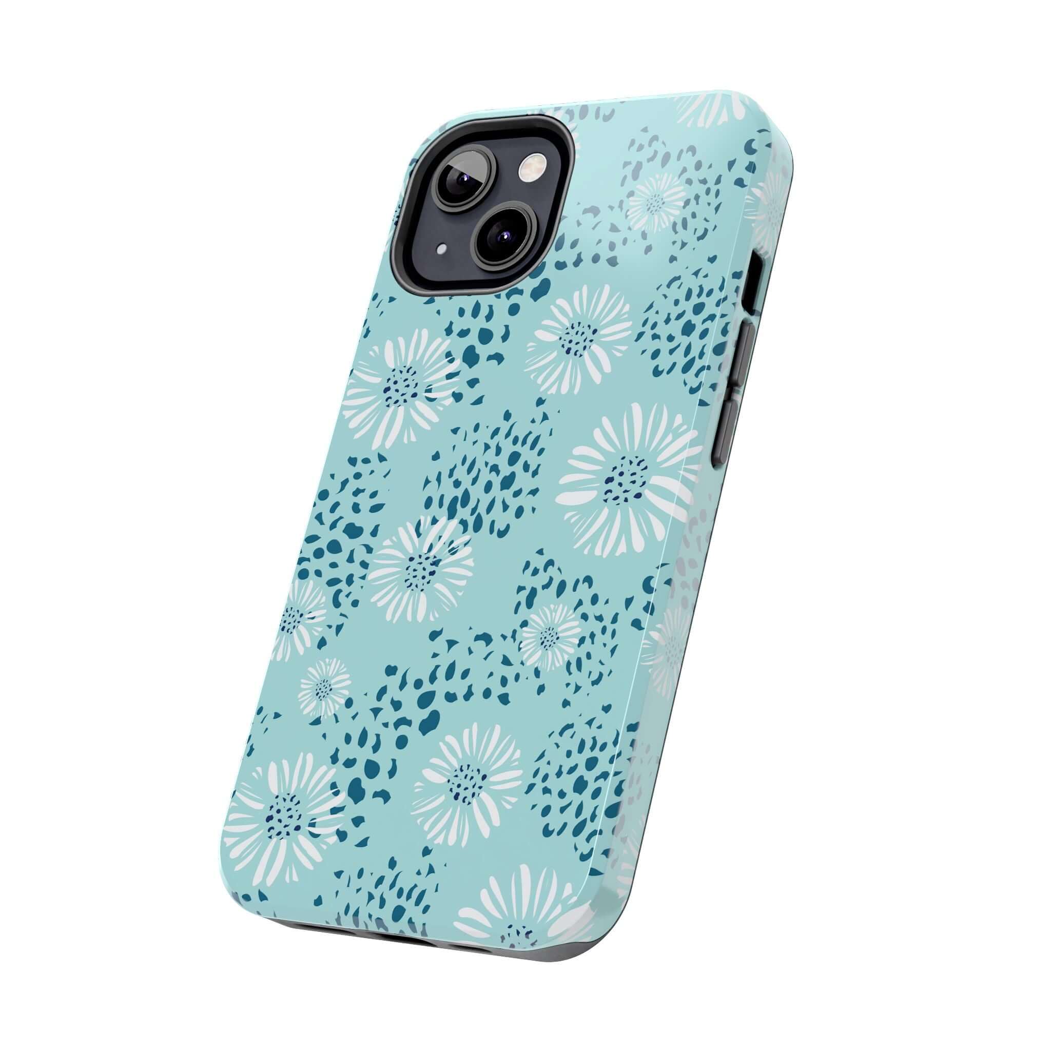 Coastal Aesthetics Floral Beach case for iPhone and Samsung with teal flowers, summer design, cute phone case.