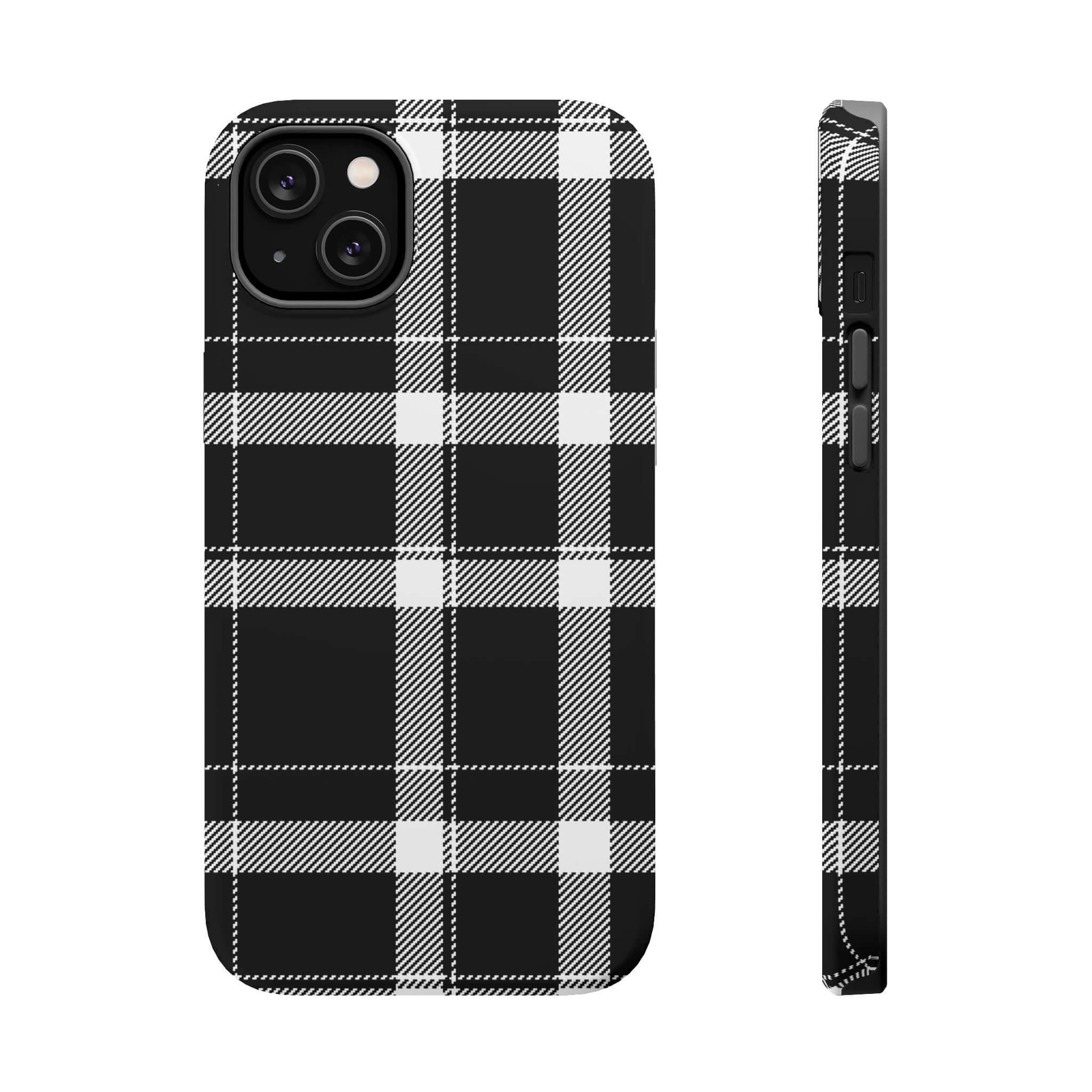 Stylish black plaid phone case for Apple iPhone, combining cuteness with protection for the fashion-forward individual.