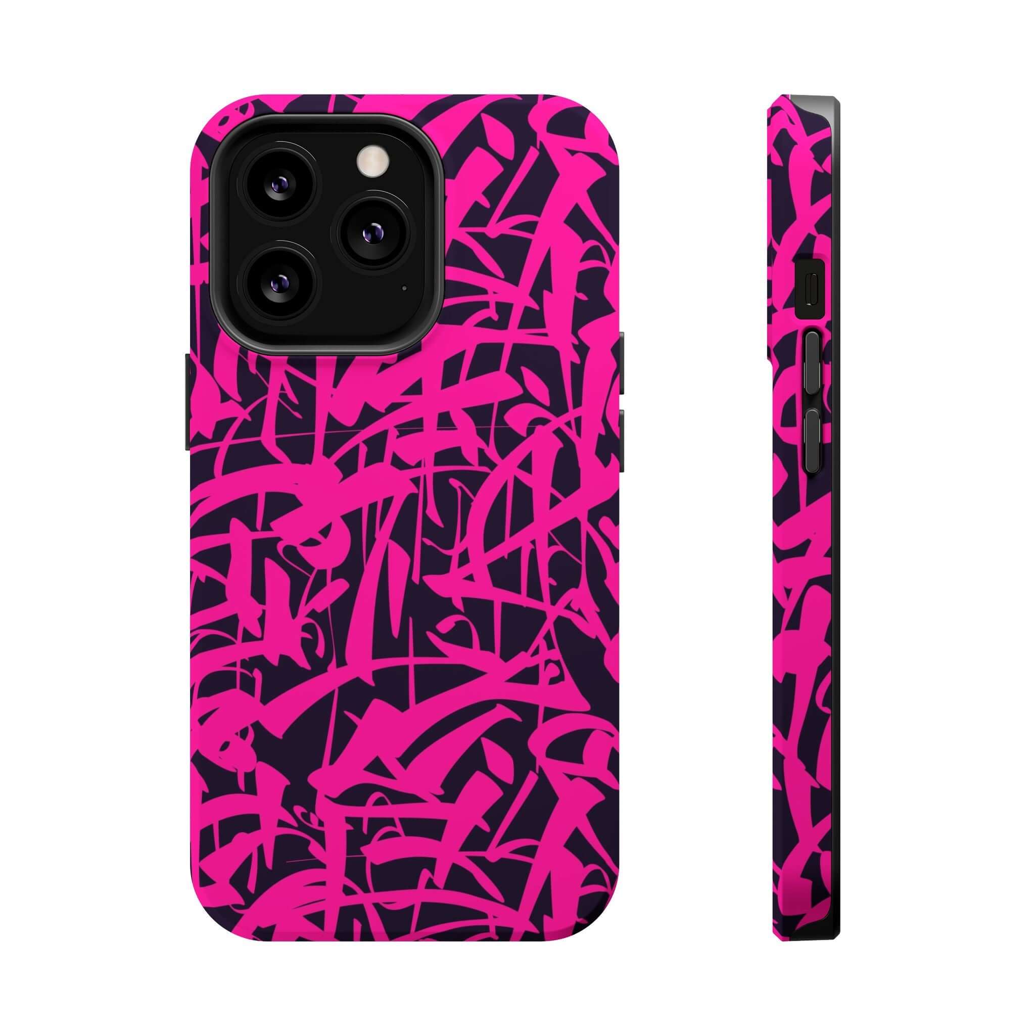 Cute pink art phone case for iPhone featuring vibrant graffiti-style design, perfect for personalizing your device.