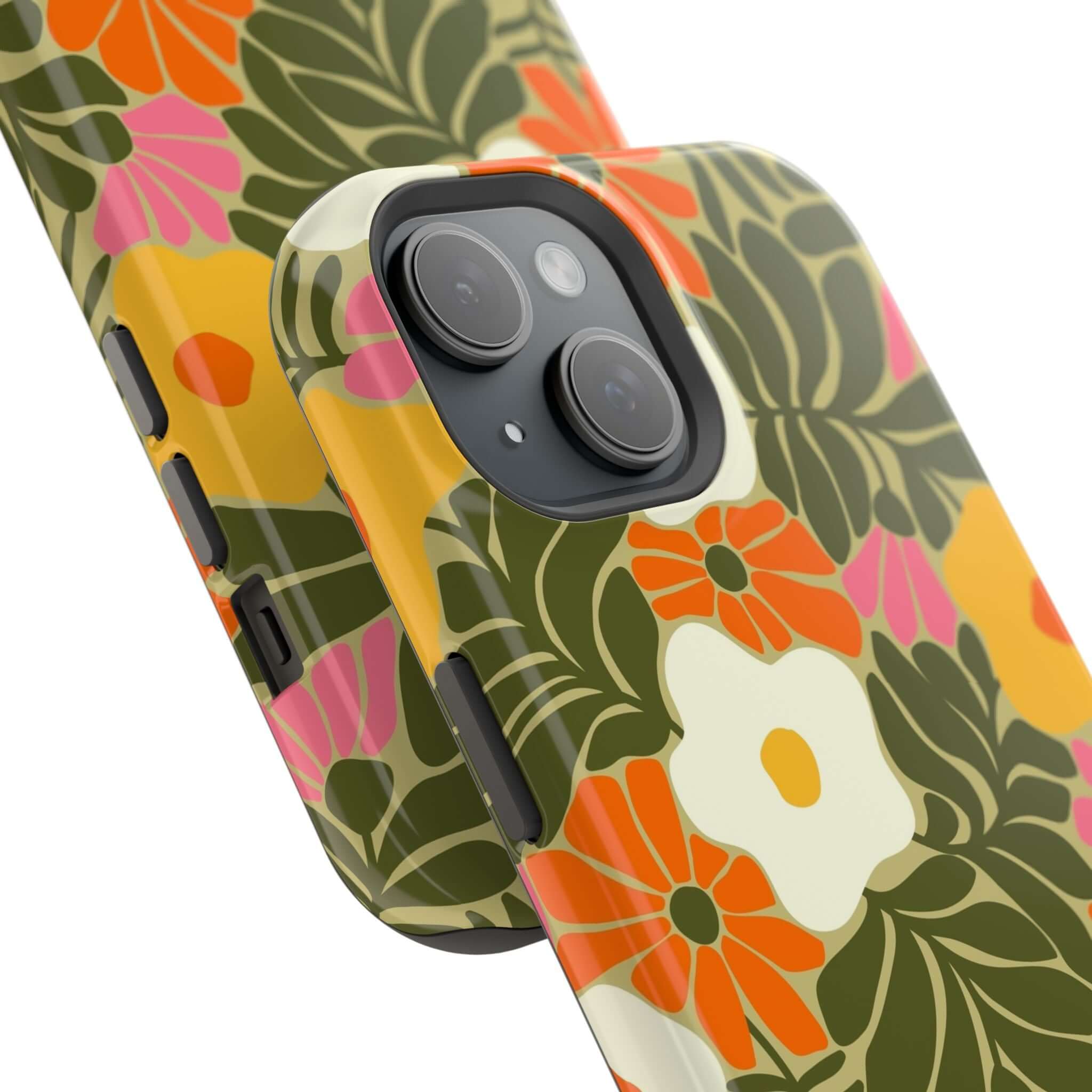 Retro floral design phone case showcasing cute tropical vibes for Apple iPhone, perfect for stylish protection.