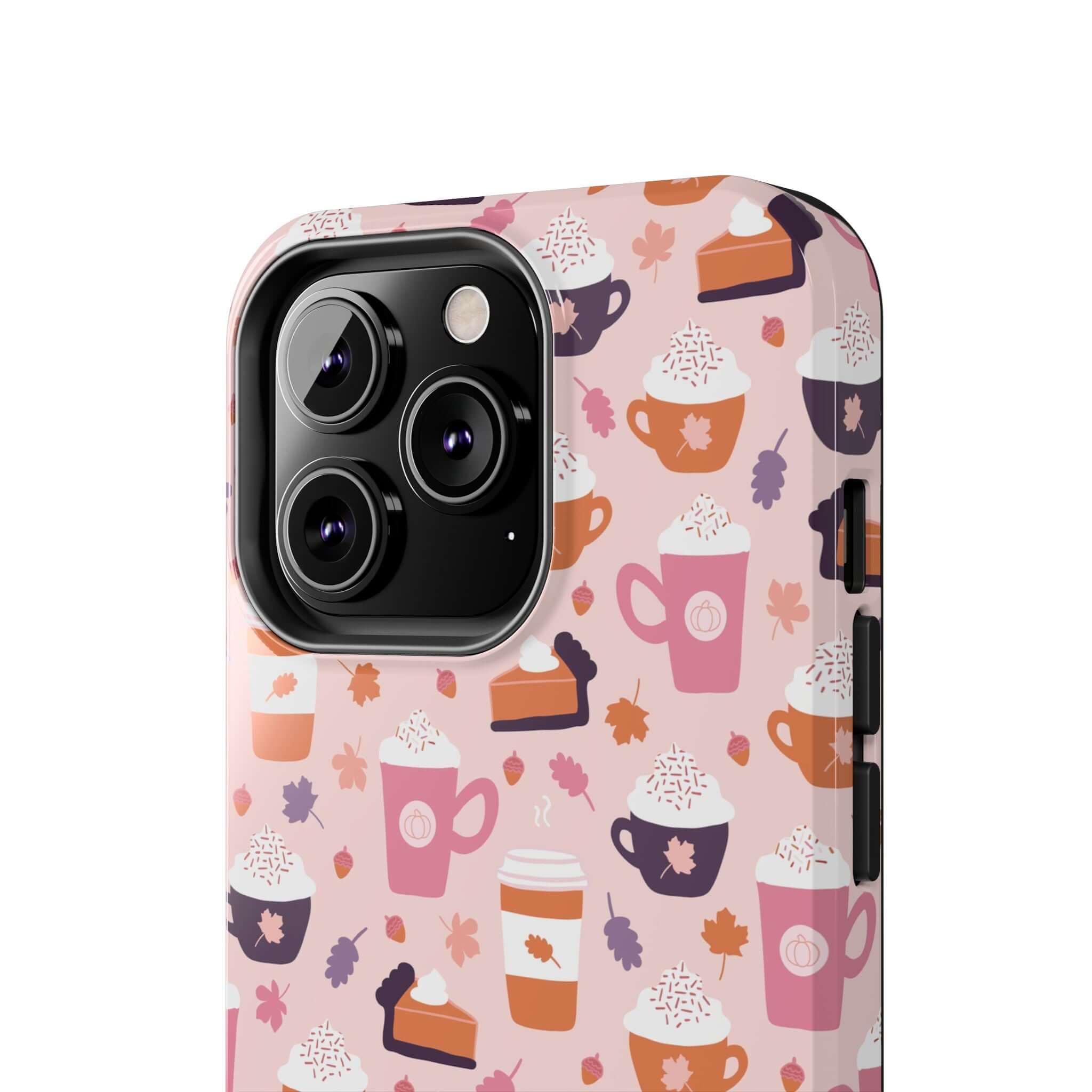 Cute phone case with fall-themed PSL drinks design for iPhone 15, perfect for pumpkin spice lovers looking to protect and style their phone.