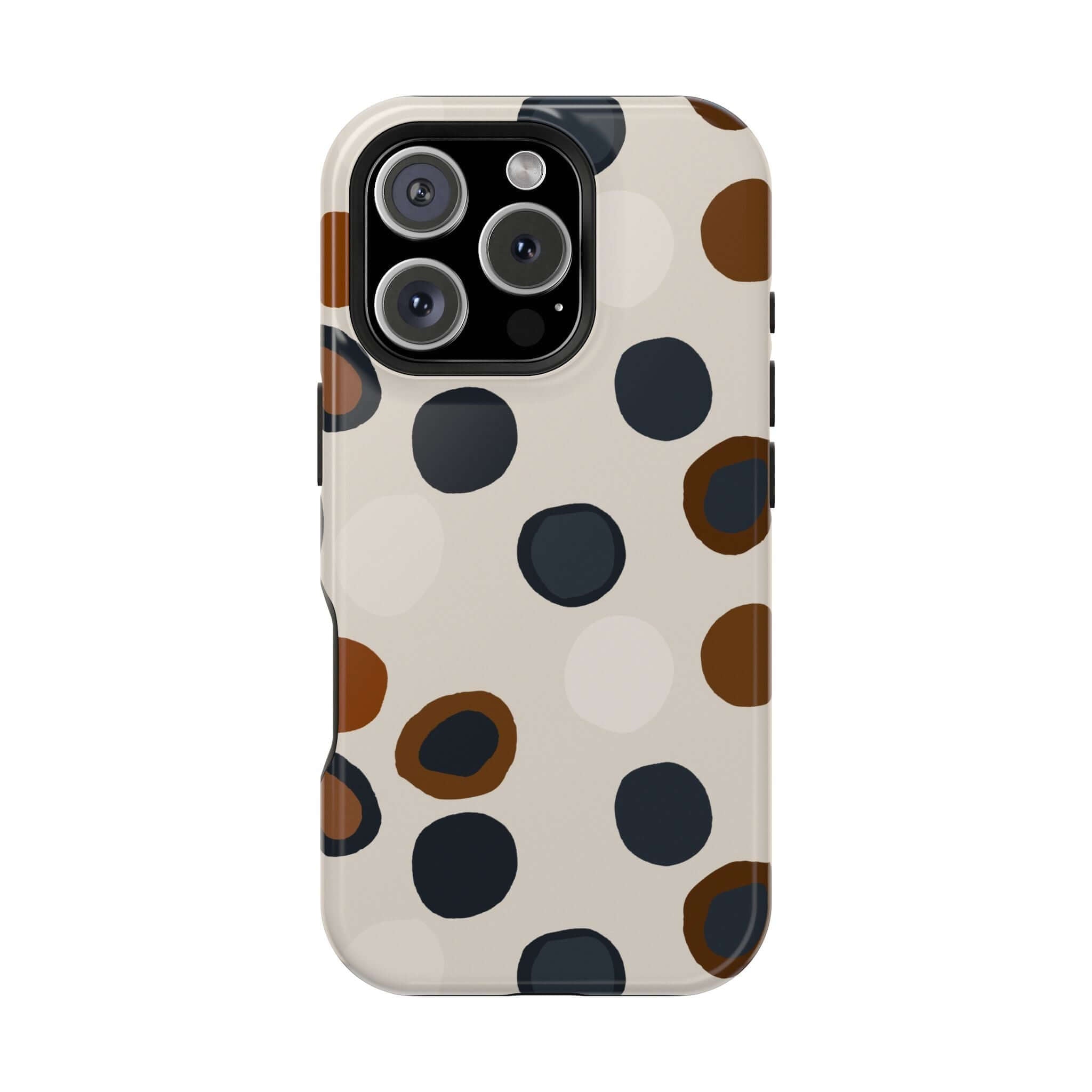 Chic Wanderer Modern Spots MagSafe iPhone Case with colorful abstract brown spots, a cute and stylish accessory for the fashion-forward.