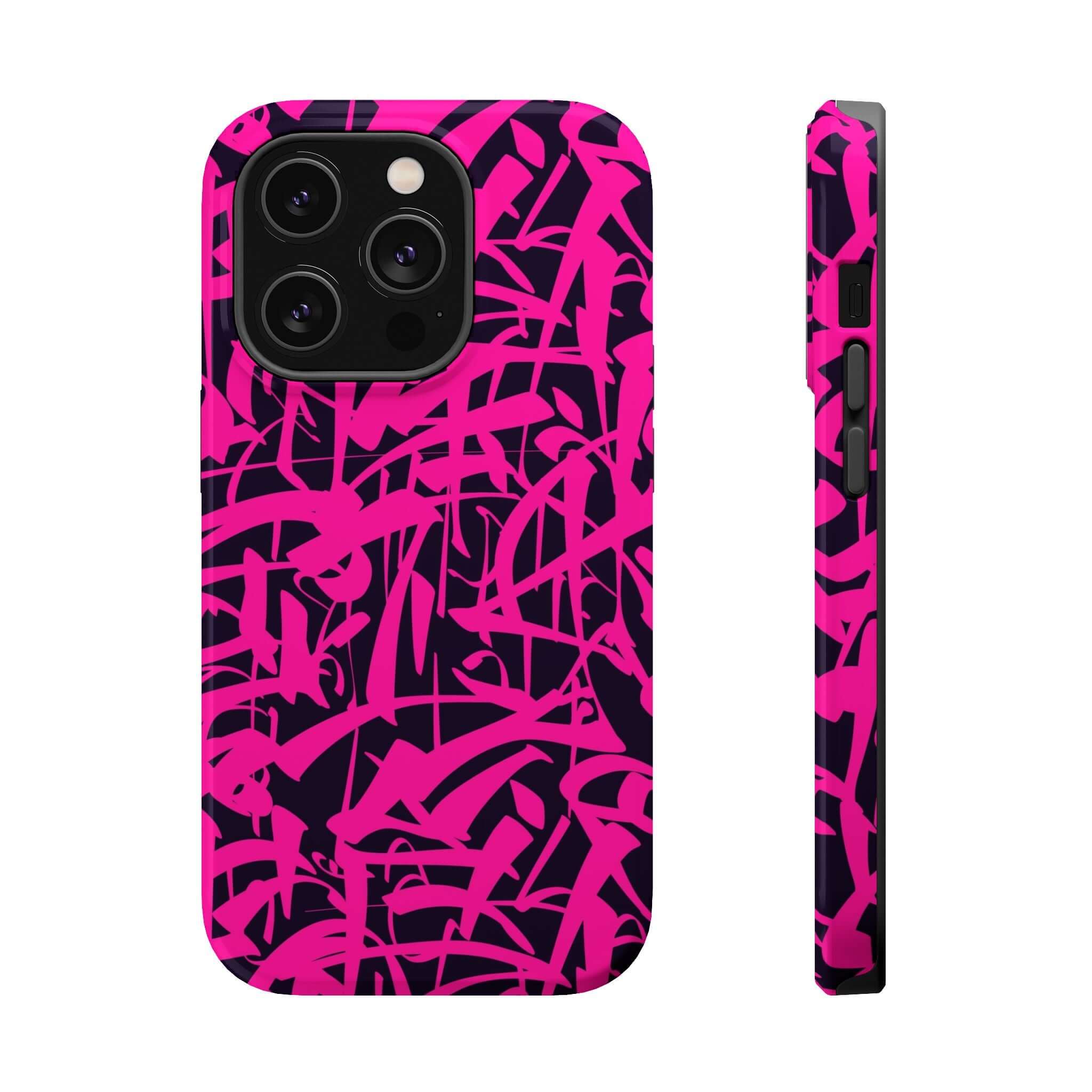 Colorful Midnight Pop Pink Art Case for iPhone, a cute phone cover with unique abstract design. Perfect for playful protection!