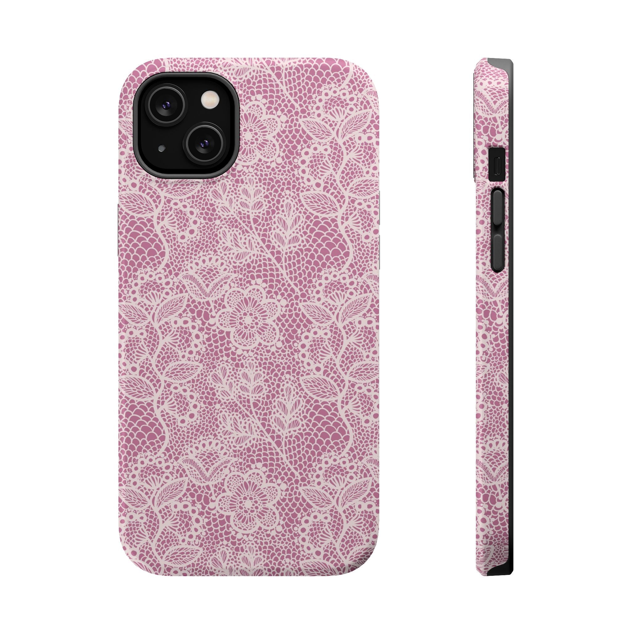 Pink Lace MagSafe iPhone Case with Country Charm Floral Design, Cute and Stylish Phone Cover for Protection and Functionality