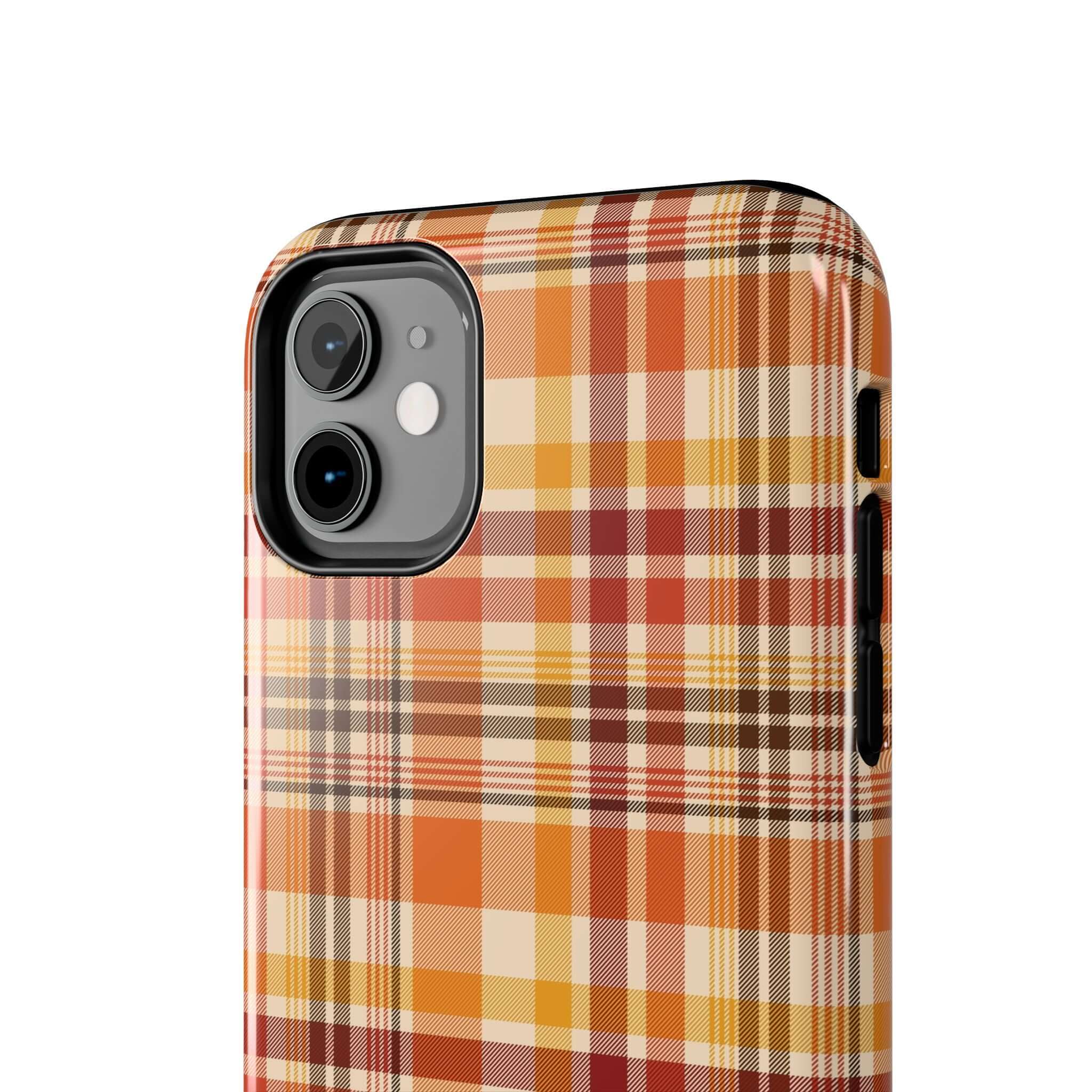 Autumn Air Fall Plaid iPhone Case with fun plaid design perfect for Halloween and fall season. Cute, protective, stylish fall iPhone case.