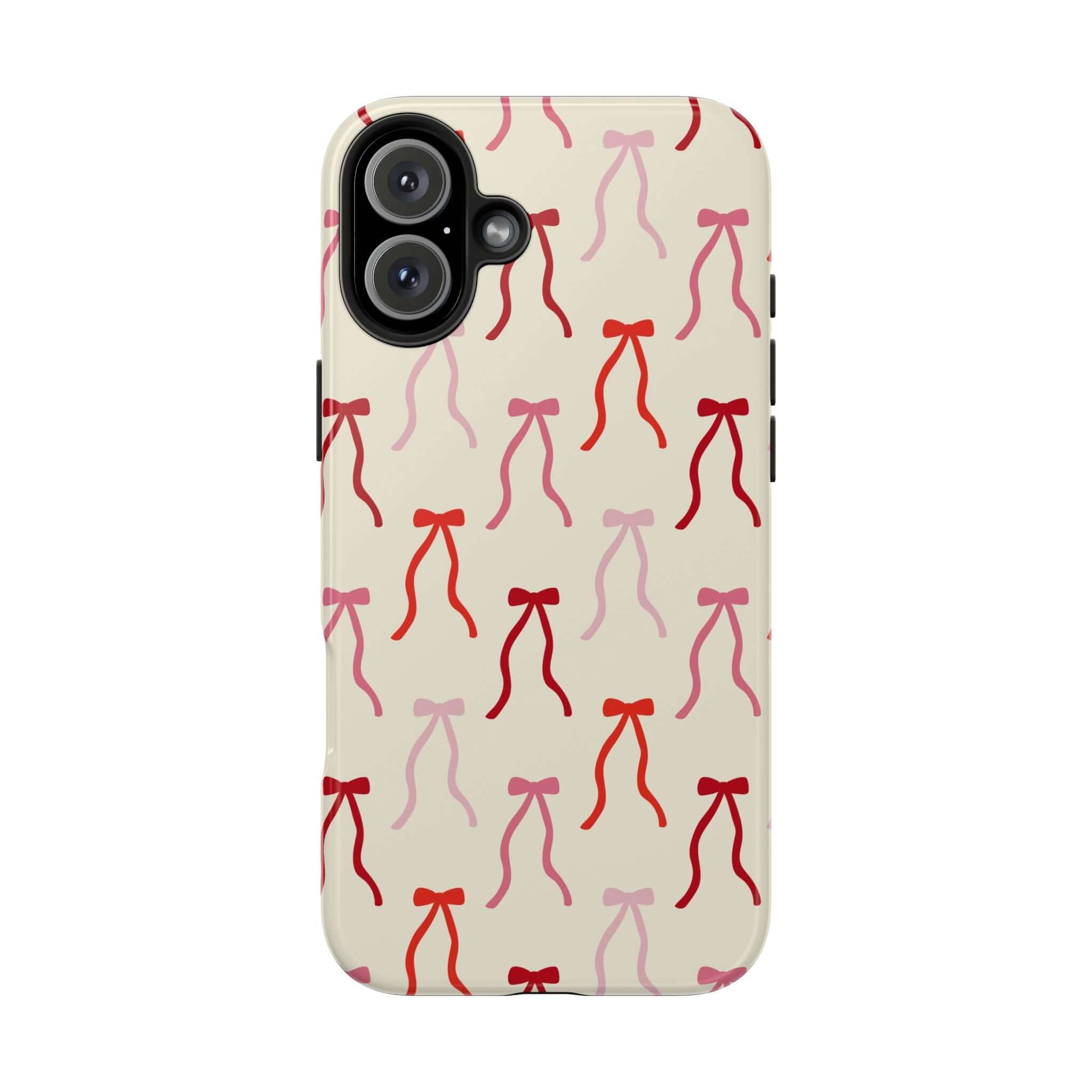 Beige Coquette iPhone 16 Case with Cute Red Bow Design, Playful & Stylish Protection