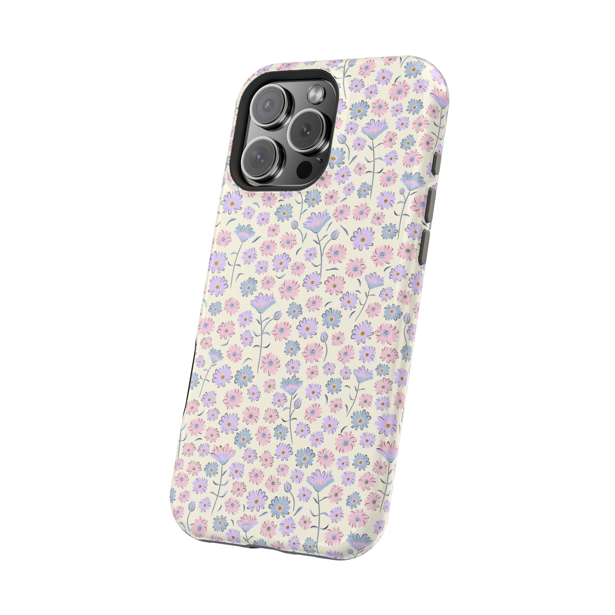 Pink Flower Cottagecore iPhone 16 case, cute MagSafe phone cover with delicate floral design for stylish protection.