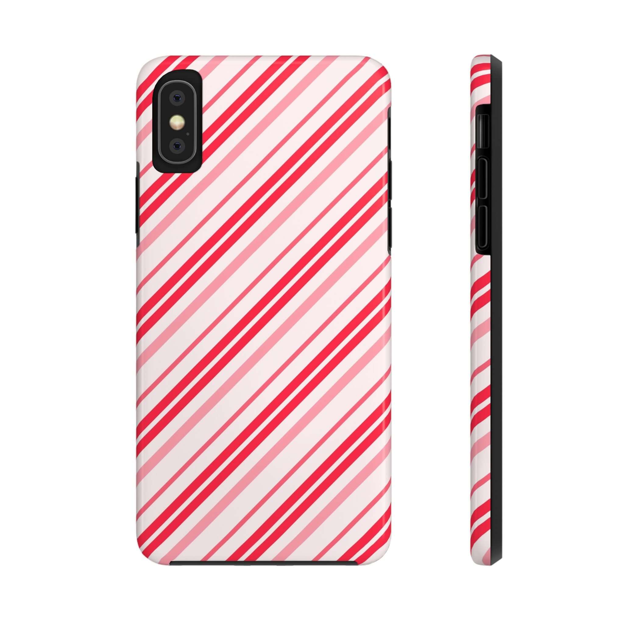 Candy Cane Cutie striped holiday iPhone case with red and white design, perfect cute phone case accessory for winter.