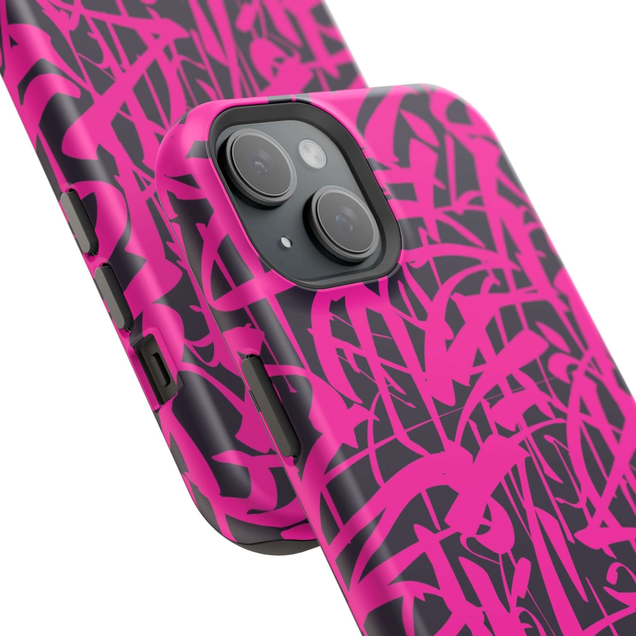 Cute pink art phone case designed for iPhone, featuring playful abstract patterns for a stylish and protective touch.