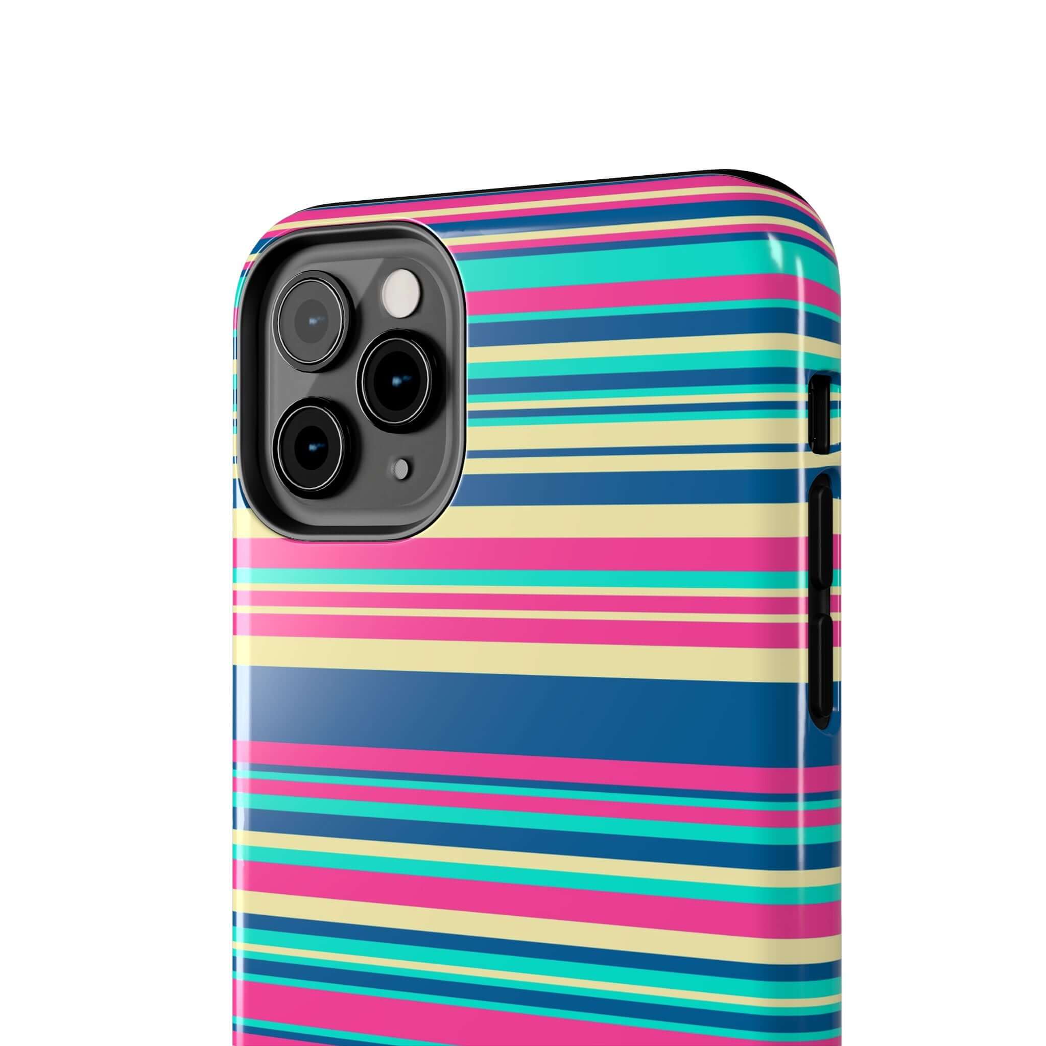 Cute colorful striped iPhone case for iPhone 14 and iPhone 15 - Color Pop fun and playful phone cover with free shipping.