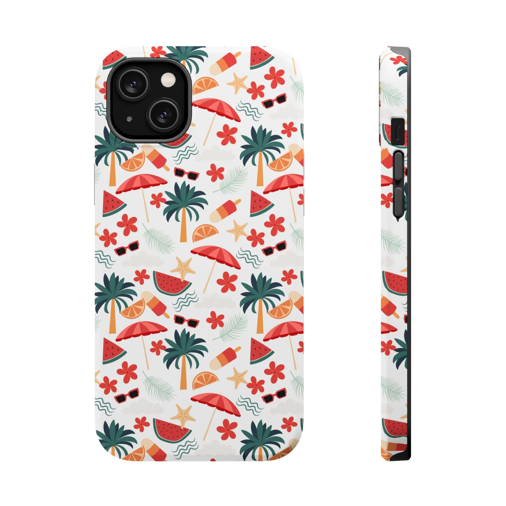 Cute beach-themed iPhone 14 case with tropical design and free shipping, perfect for summer.