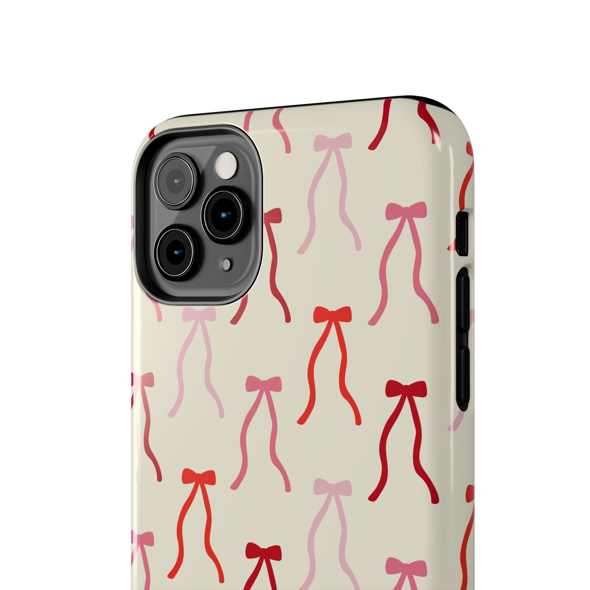 Beige Coquette Case with red bow design for iPhone 16, cute phone case offering stylish protection.