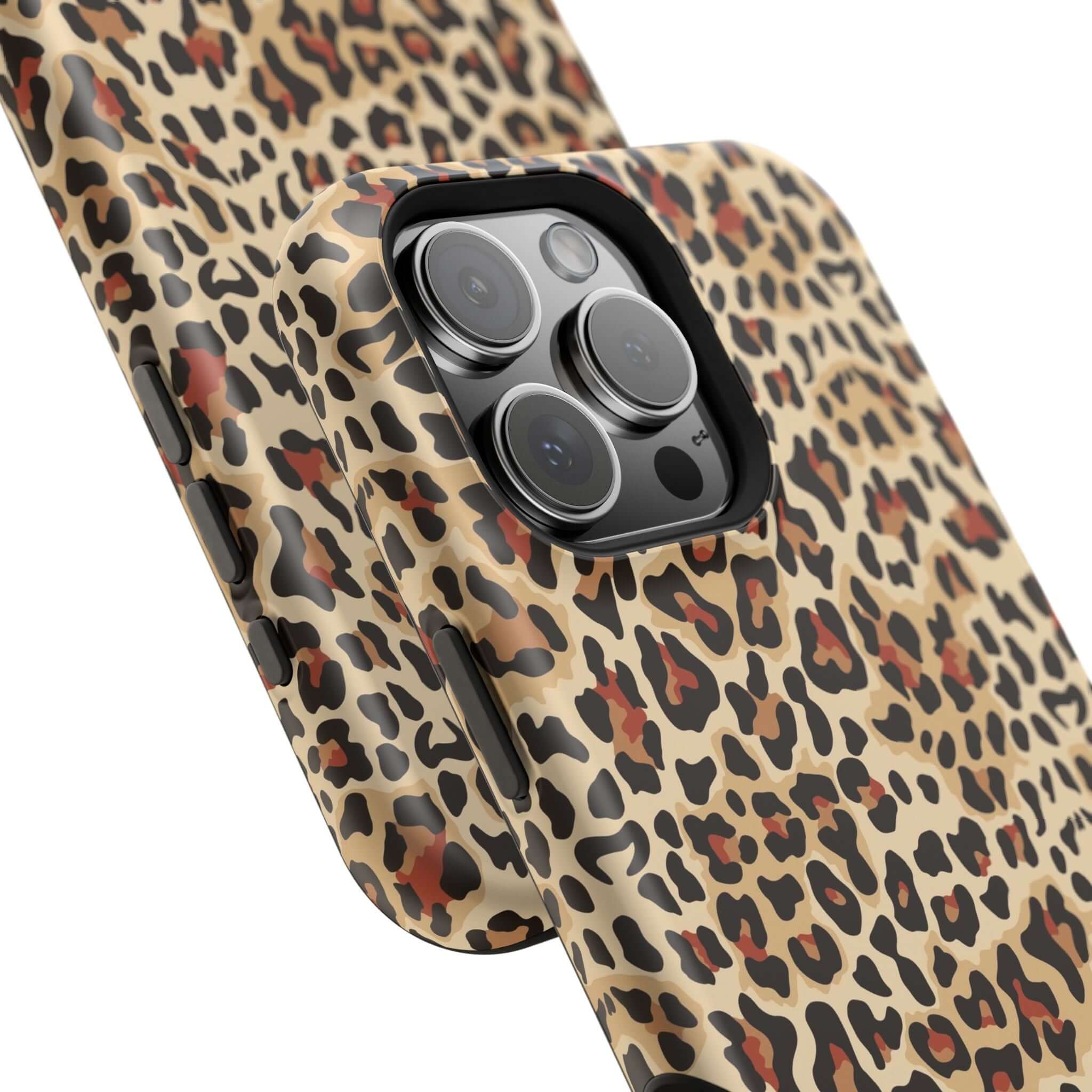 Leopard print MagSafe iPhone case showcasing a stylish, colorful, abstract design for reliable and chic protection.