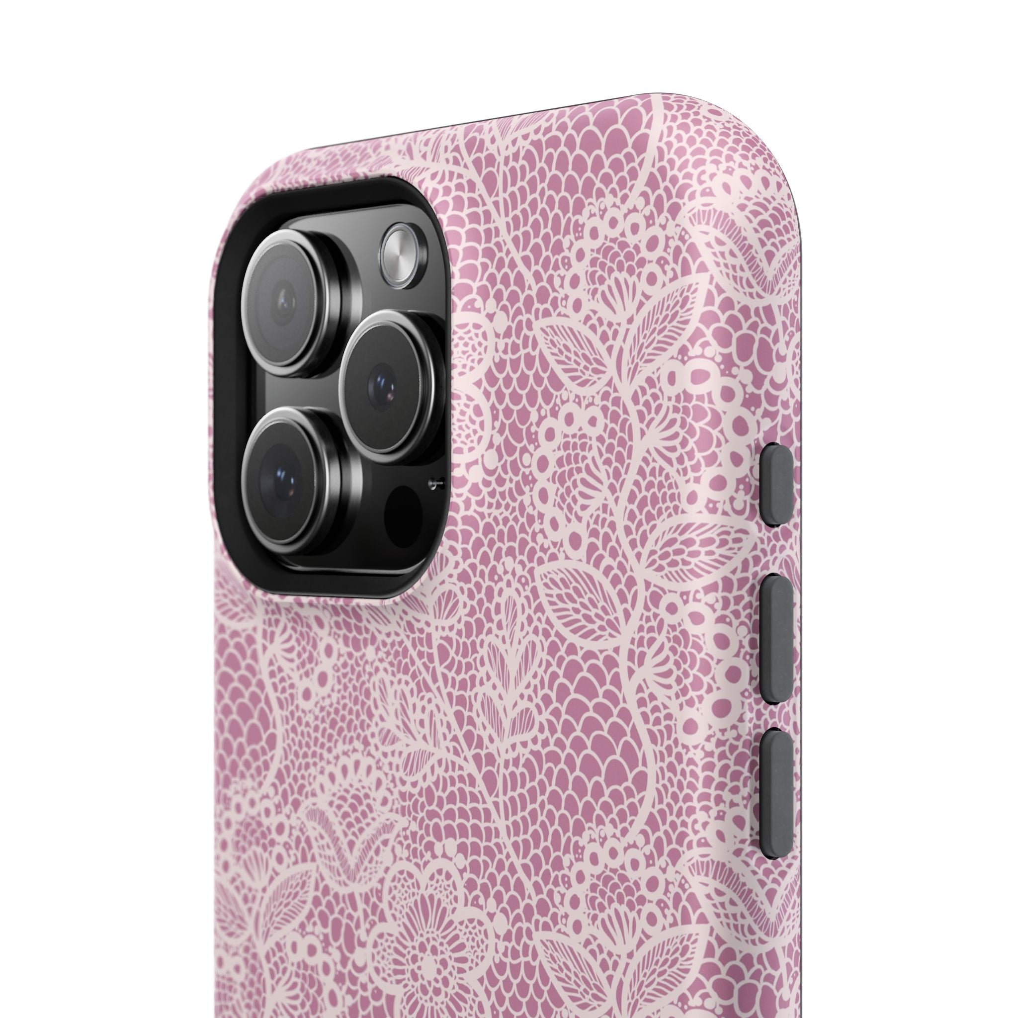 Pink Lace MagSafe iPhone Case with Floral Design - Cute Phone Cover Adding Country Charm and Protection