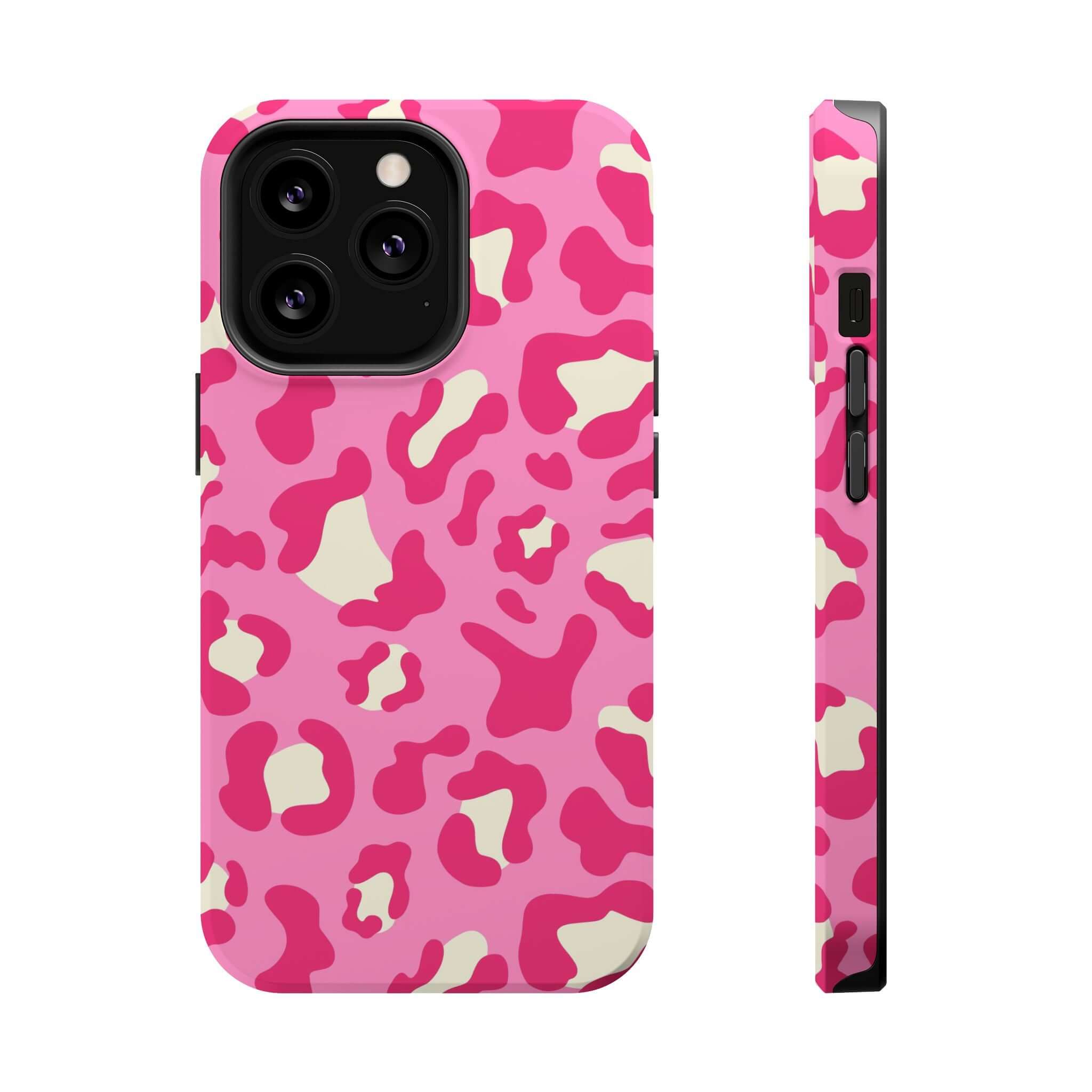 Preppy Cheetah Pink Case for iPhone 14 Pro Max - colorful MagSafe phone case with cheetah print pattern