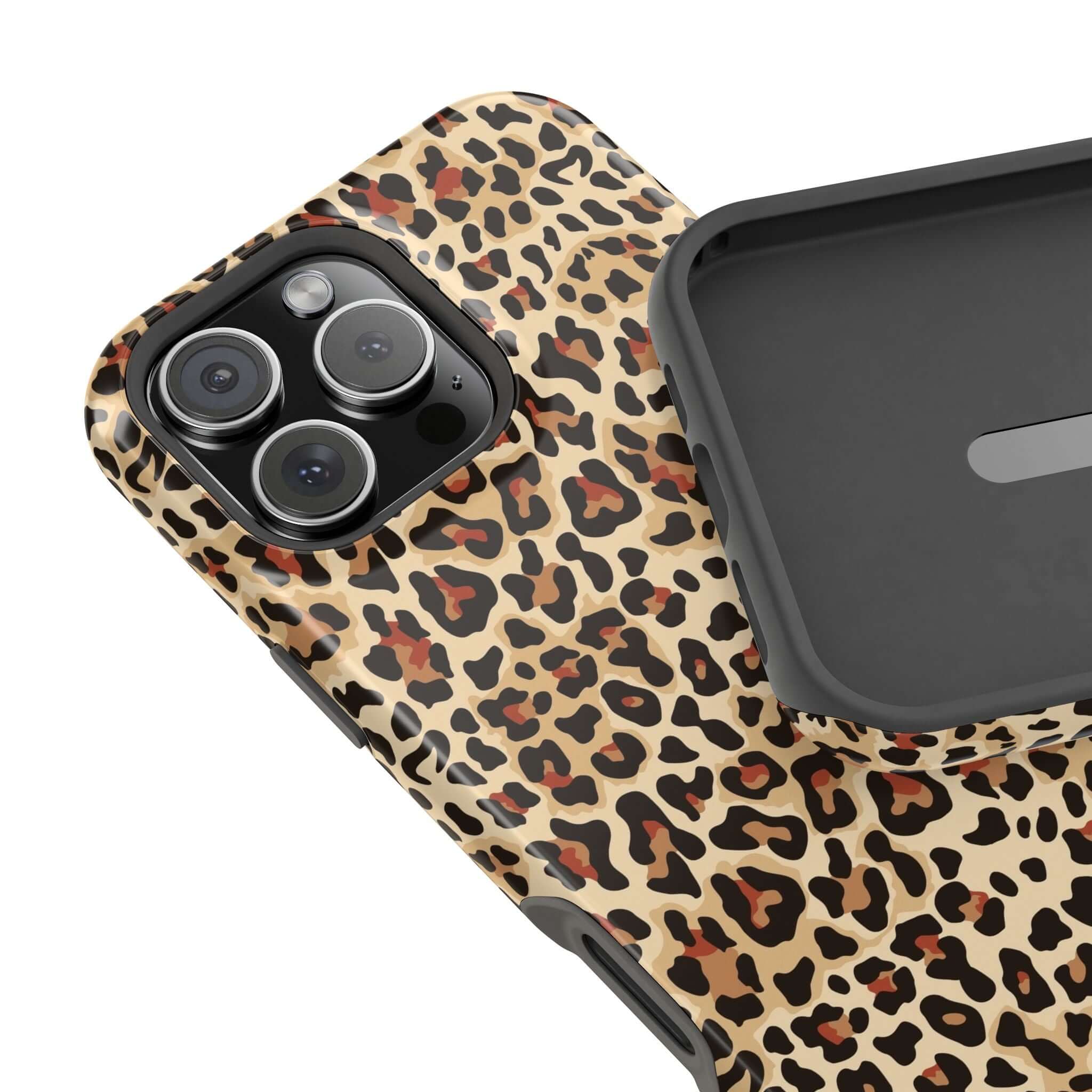 Leopard print MagSafe iPhone case featuring a colorful, abstract design for a stylish and cute phone accessory.