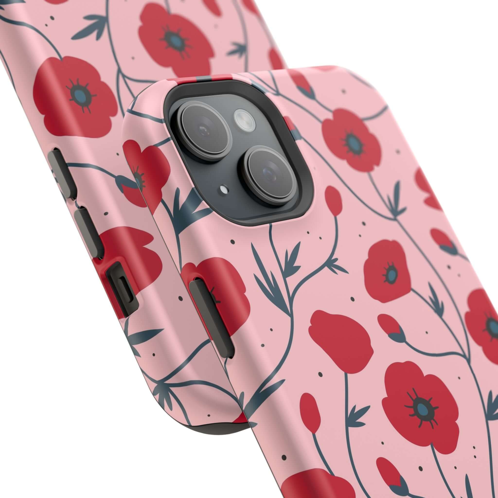 Cute pink floral iPhone case by Pink n Poppy with red flowers and free shipping. Fashionable and functional accessory for your phone.