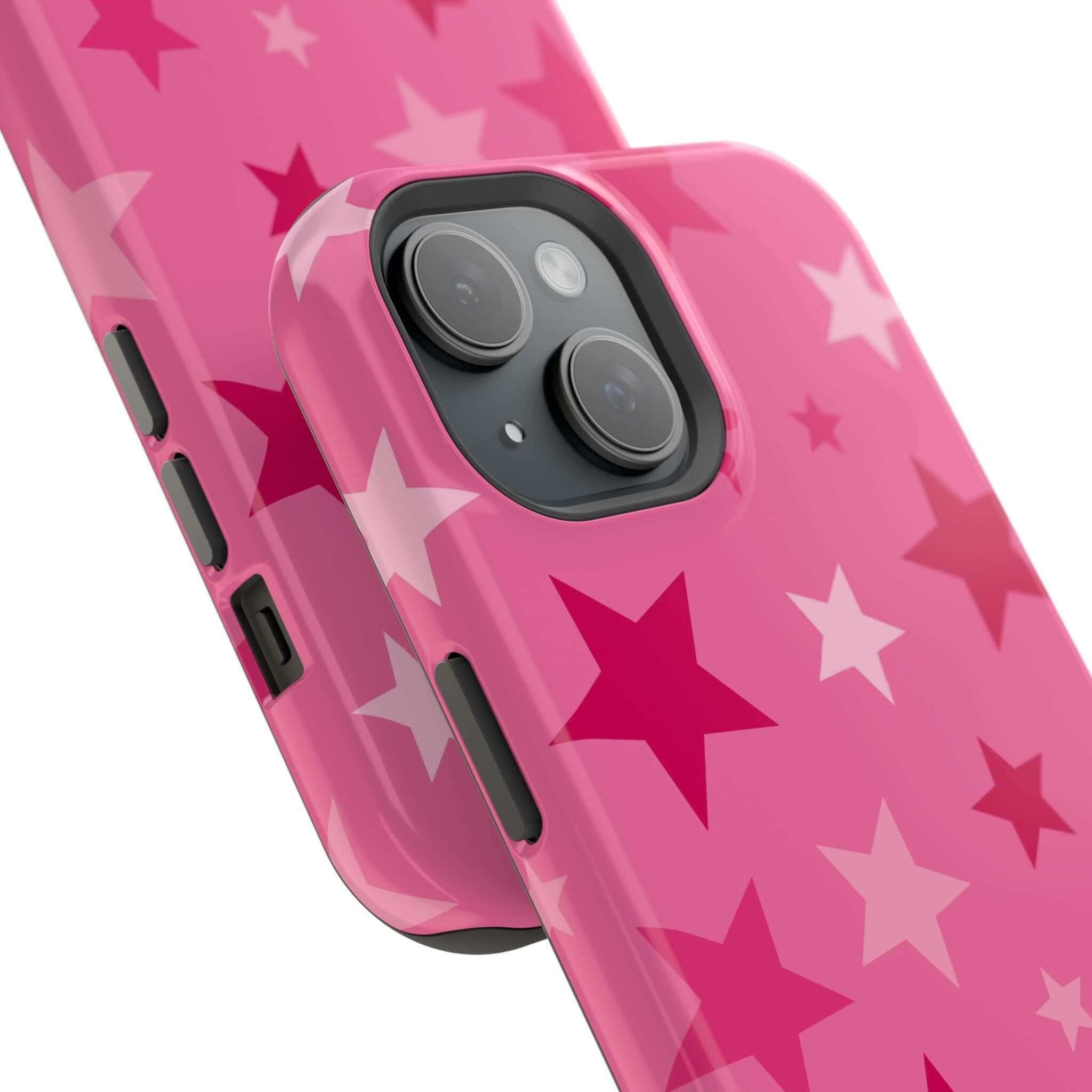 Cute pink stars iPhone case, the Starry Sweetheart, offering stylish protection for your Apple device.