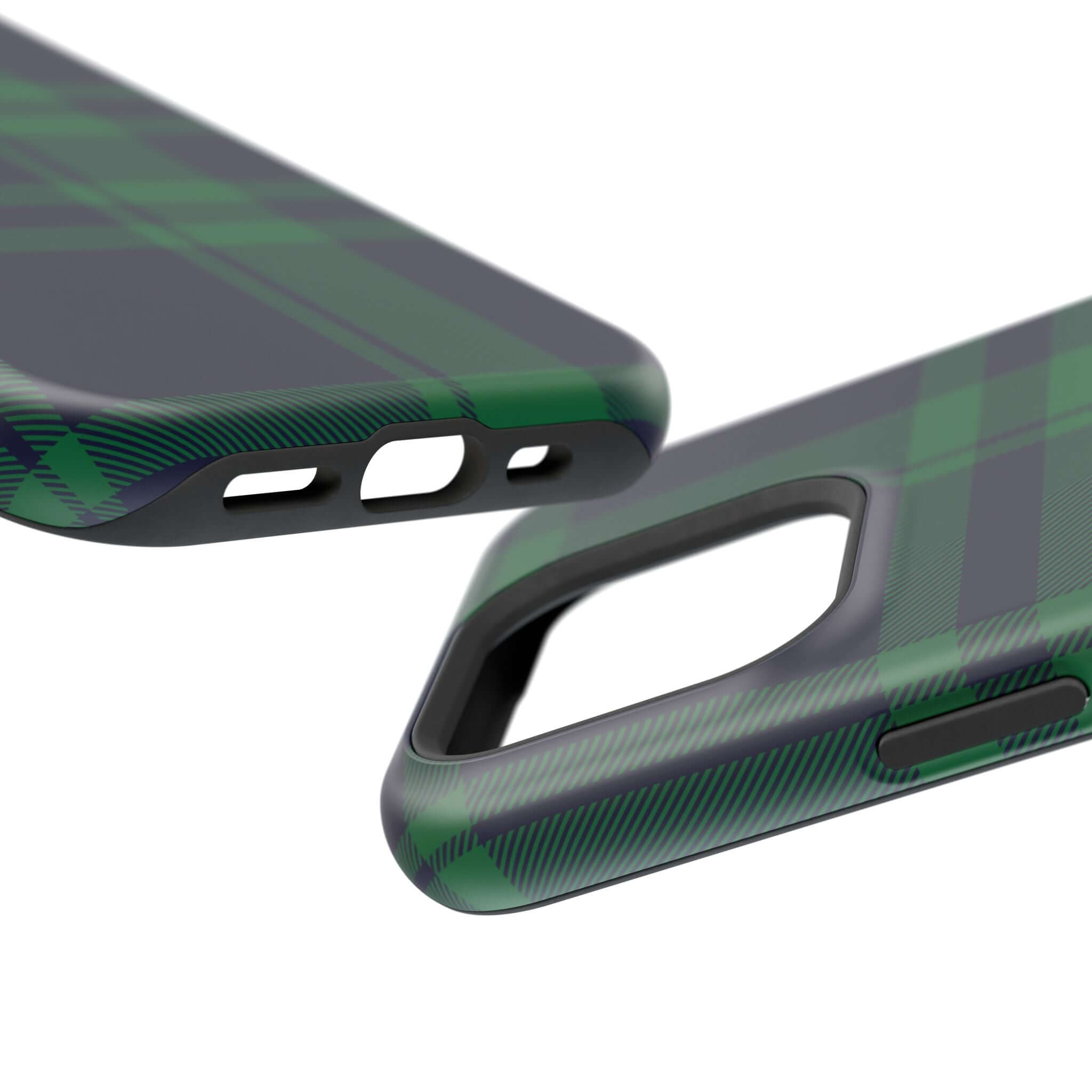 Mistletoe Plaid MagSafe Case featuring festive green plaid design for a cute phone cover with stylish protection.