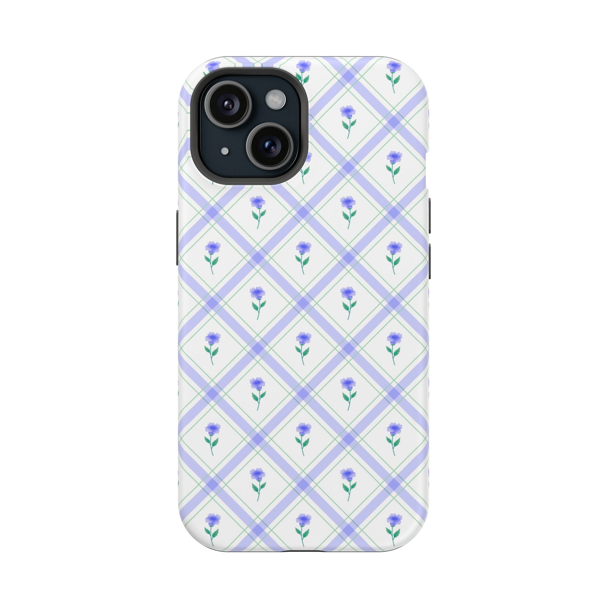 Cute phone cover with blue floral design on a Brunch case for iPhone. Stylish protective phone case.