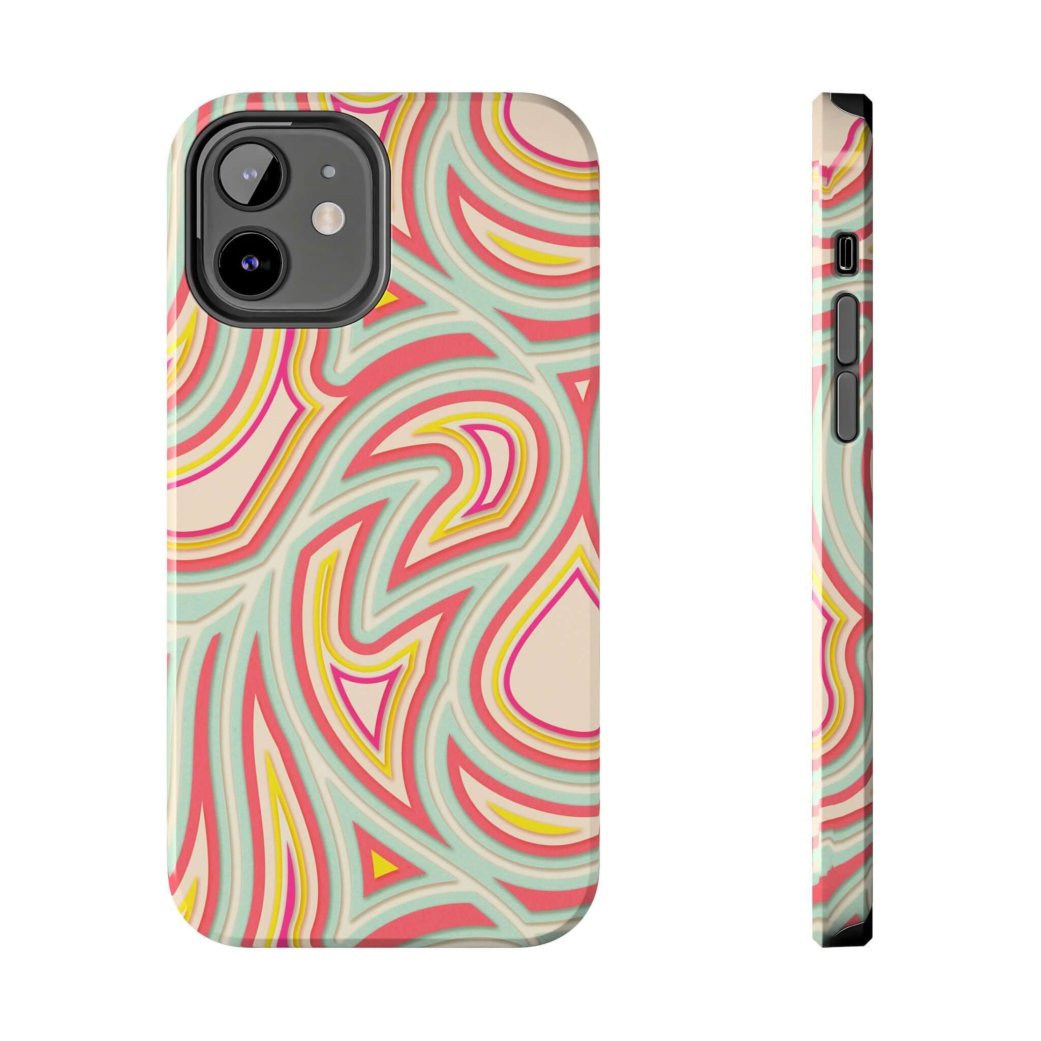 Groovy Waves Retro Abstract iPhone Case with Funky Colorful Design - Cute Phone Cover with Flowers for Samsung and iPhone