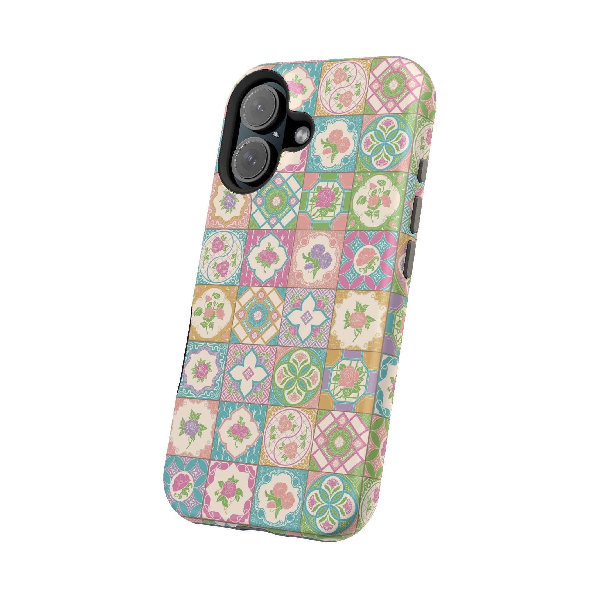 Colorful Peranakan Bloom iPhone case with floral Nyonya tile pattern, a cute phone cover from the best phone case brand.