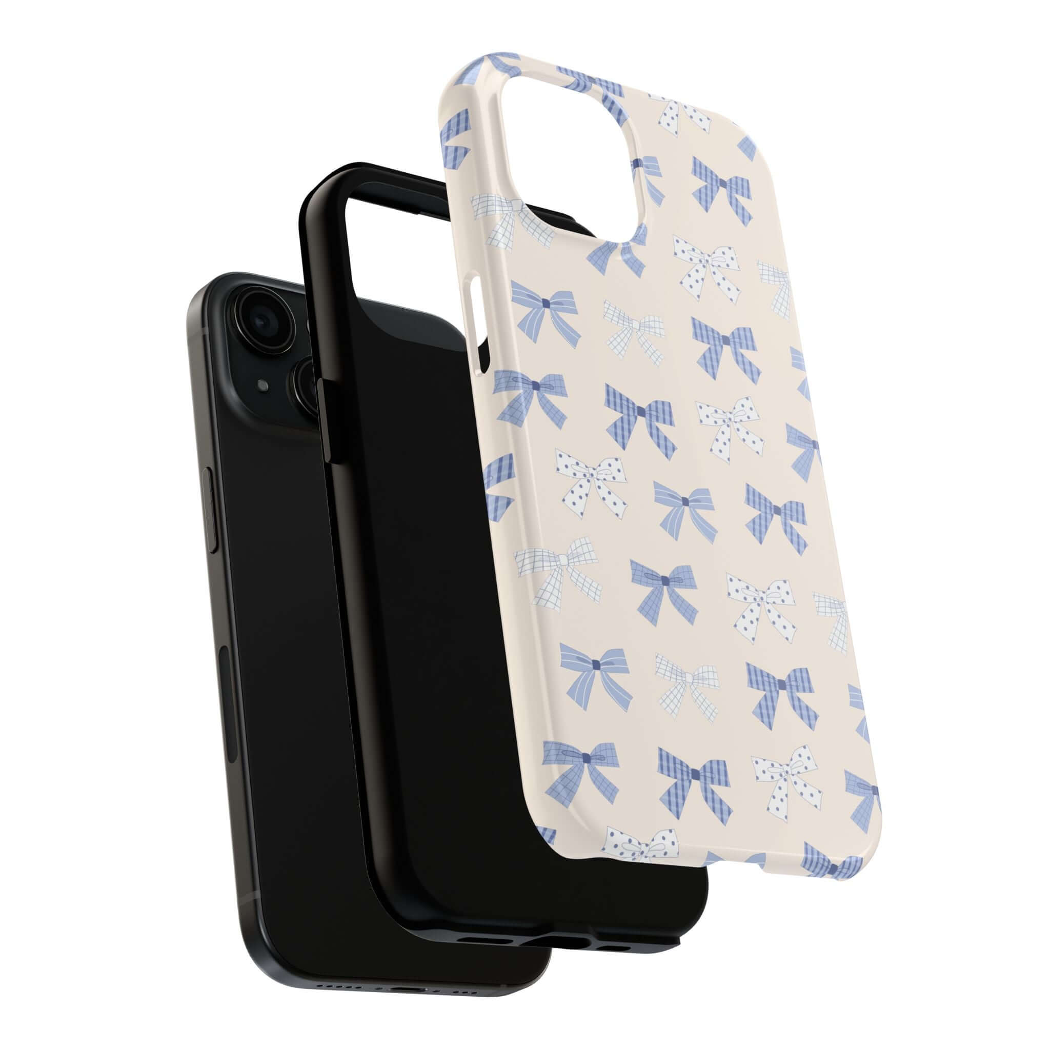 Cute iPhone 16 blue bow phone case, perfect for brides-to-be, showcasing playful girlie design and protection.