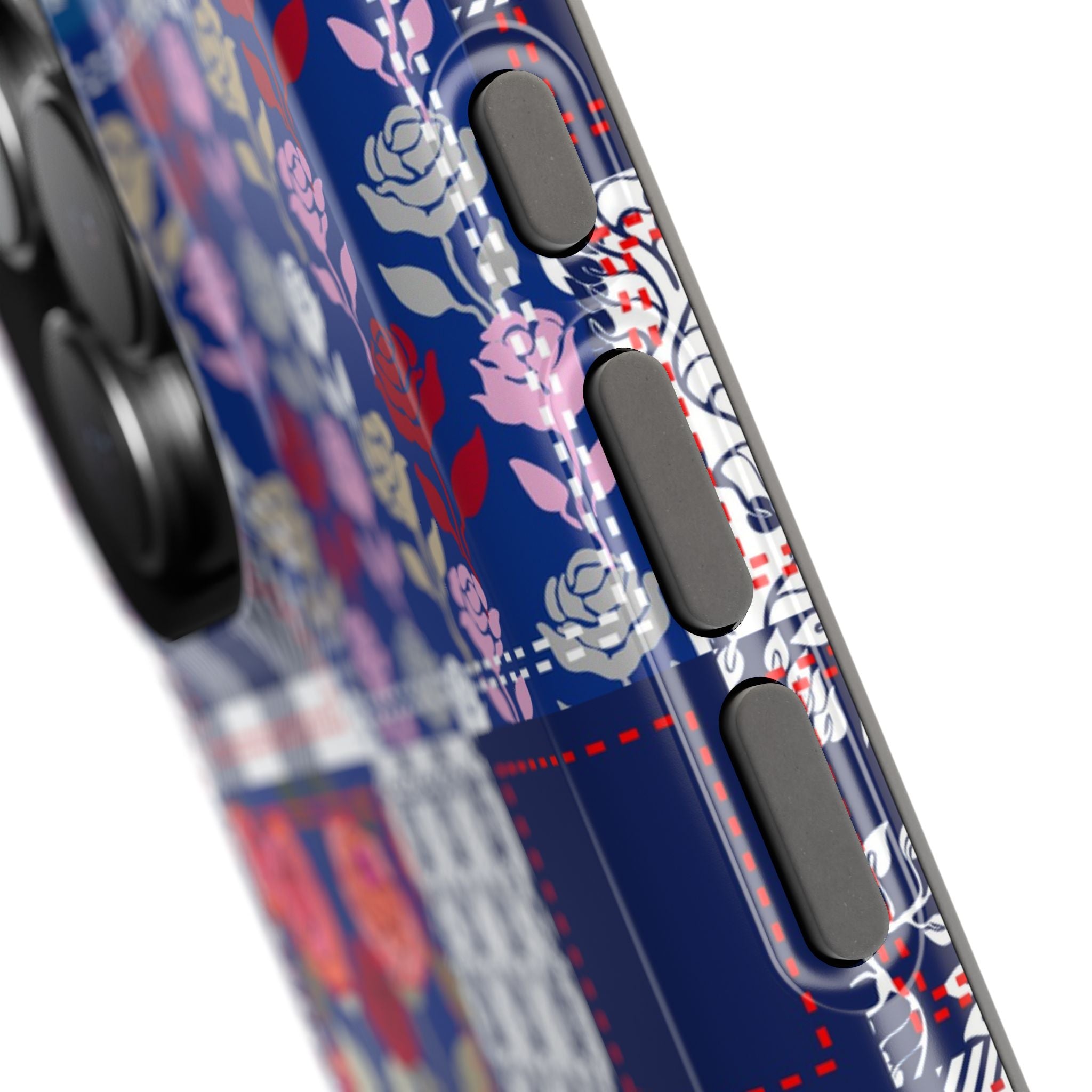 Crimson Bloom | Blue Patchwork Case