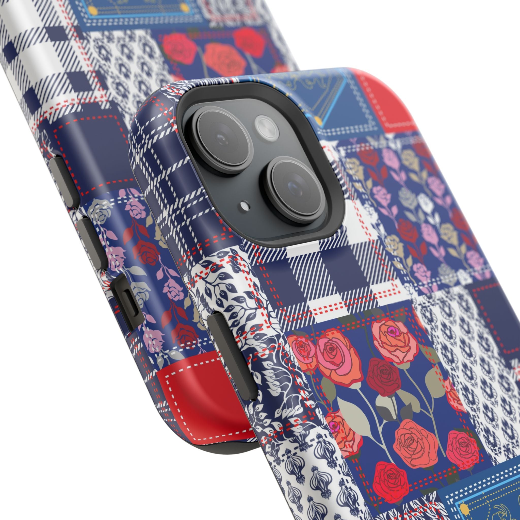 Crimson Bloom | Blue Patchwork Case