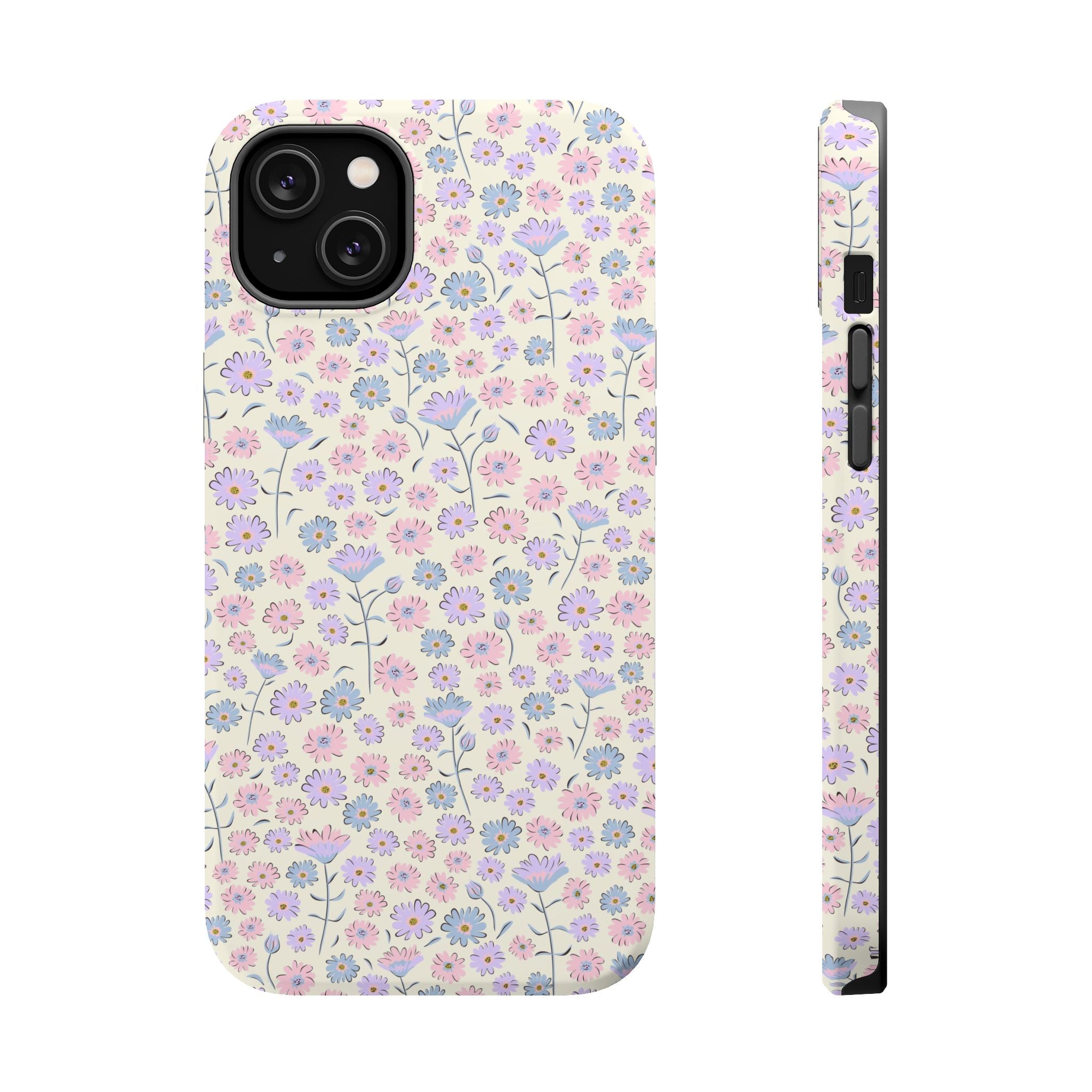 Cute pink flower iPhone 16 case with cottagecore aesthetic, MagSafe compatible, protecting phone with charm and style.