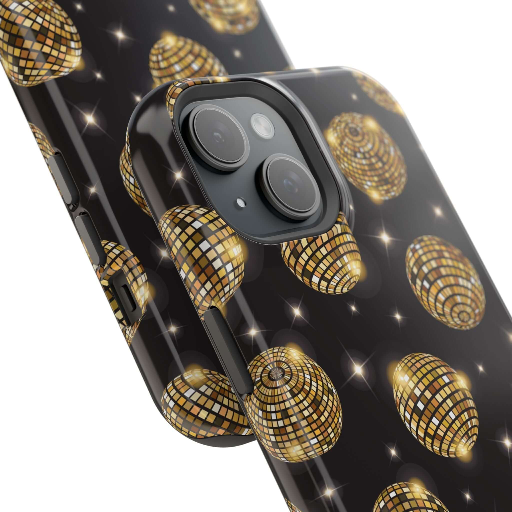 Gold disco ball iPhone 14 case, cute phone cover with free shipping, dance the night away with shimmering design