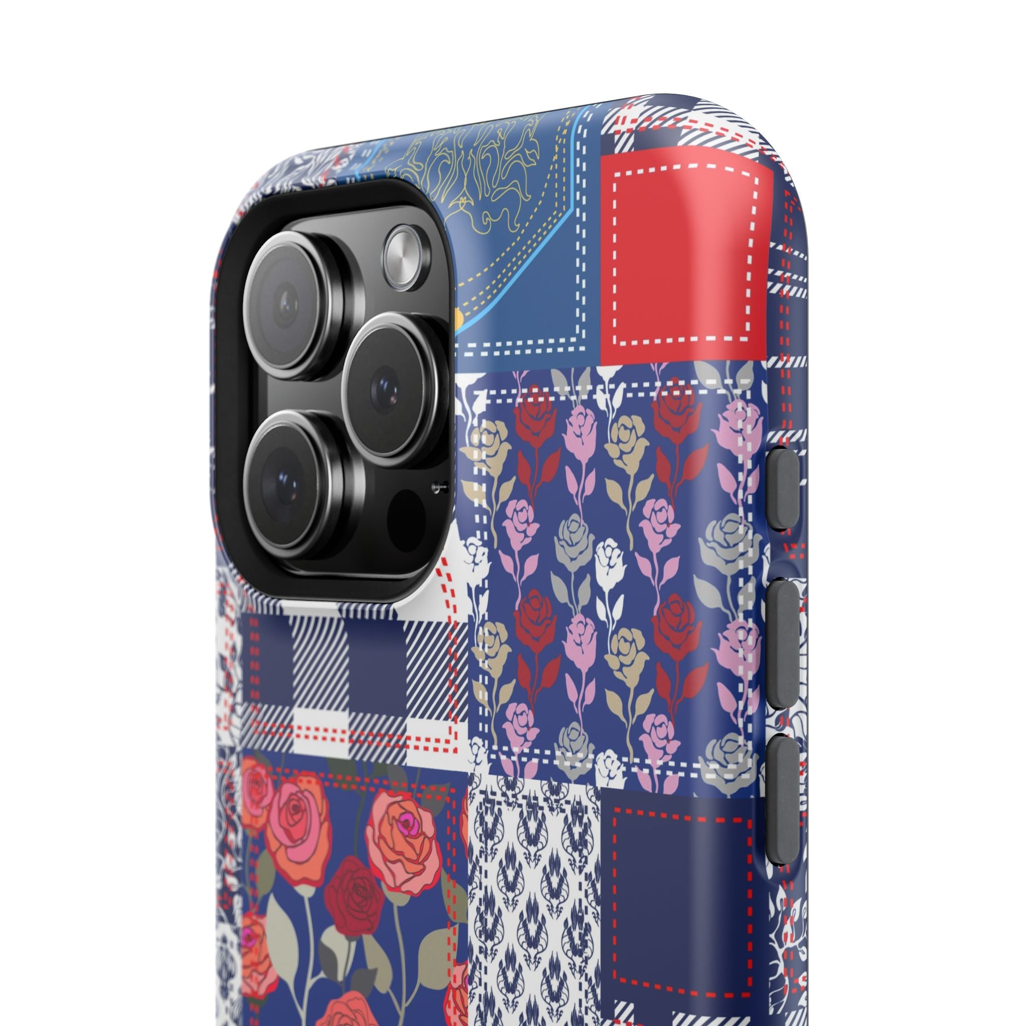 Crimson Bloom | Blue Patchwork Case