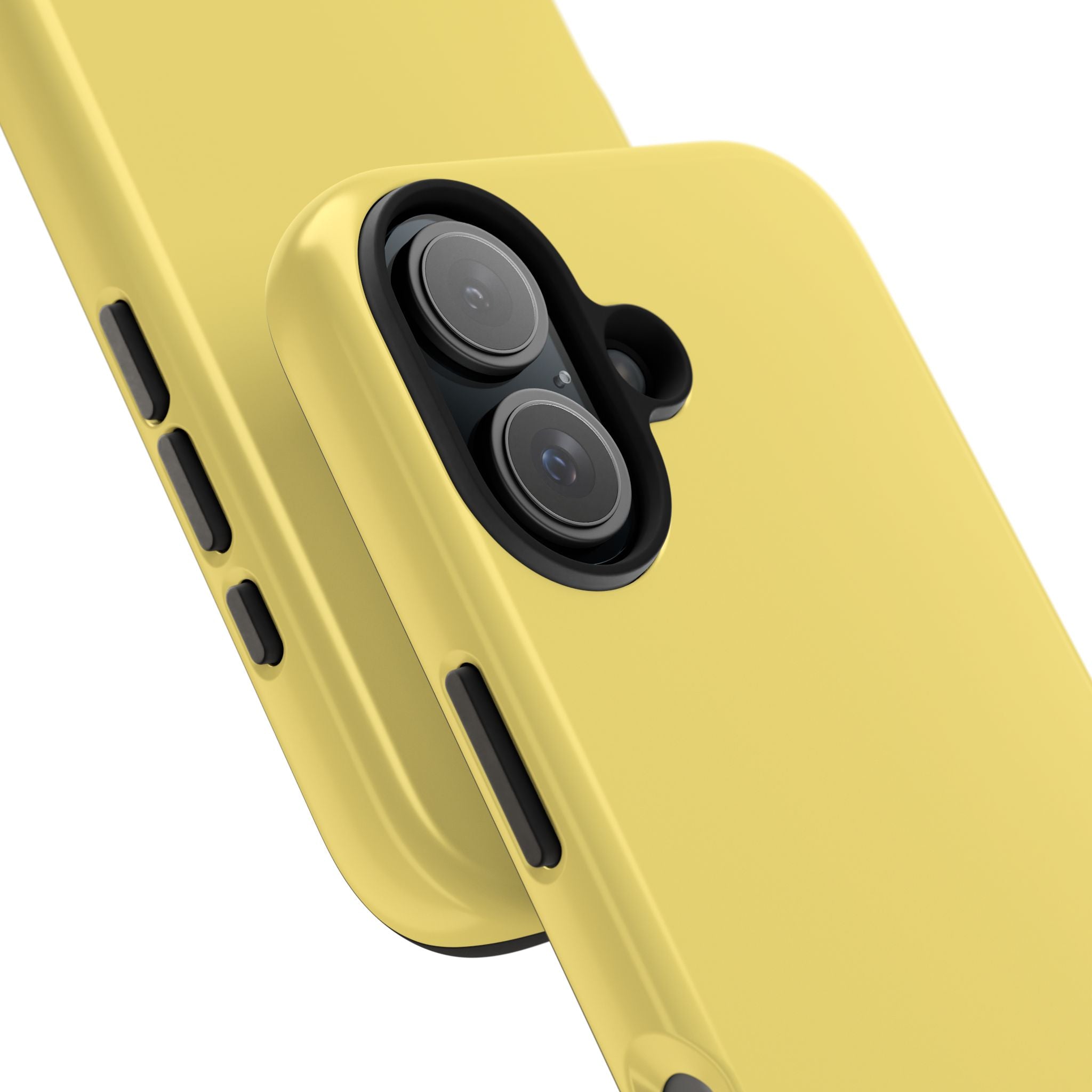 Solid yellow iPhone case Lemon Drop, cute phone case with floral design, adds a pop of color and functionality.