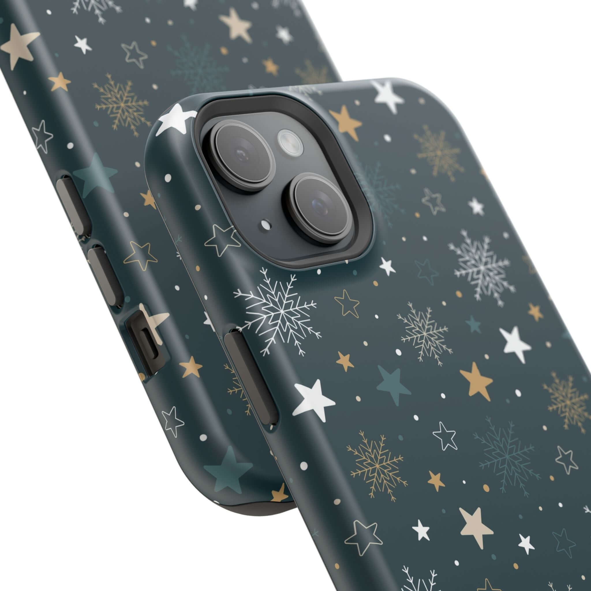 Frosted Wishes MagSafe Christmas phone case with festive holiday snowflake design, offering cute and secure MagSafe technology.